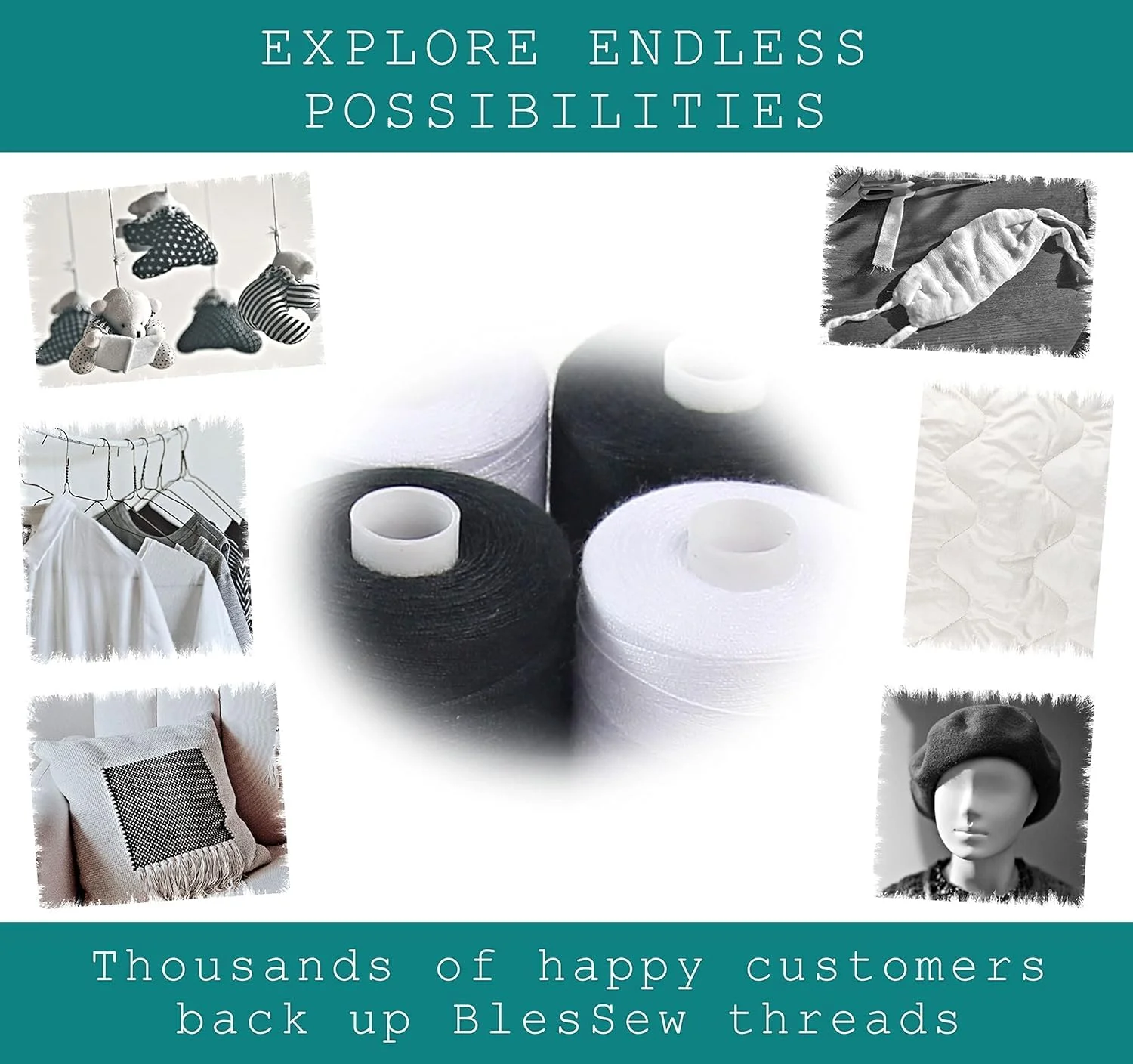 نخ خیاطی ملالا 1000 یارد در هر قرقره 40S/2 پلی استر، 2 مجموعه رنگی برای ماشین خیاطی، ماشین گلدوزی، خیاطی دستی (سیاه+سفید) نخ خیاطی ملالا 1000 یارد در هر قرقره 40S/2 پلی استر، 2 مجموعه رنگی برای ماشین خیاطی، ماشین گلدوزی، خیاطی دستی (سیاه+سفید)