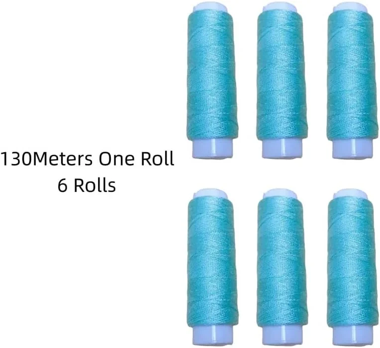 6 حلقه نخ خیاطی پلی استر 130 متری، نخ های سبز نعنایی برای همه منظوره، مناسب چرخ خیاطی، دست دوزی و گلدوزی 6 حلقه نخ خیاطی پلی استر 130 متری، نخ های سبز نعنایی برای همه منظوره، مناسب چرخ خیاطی، دست دوزی و گلدوزی