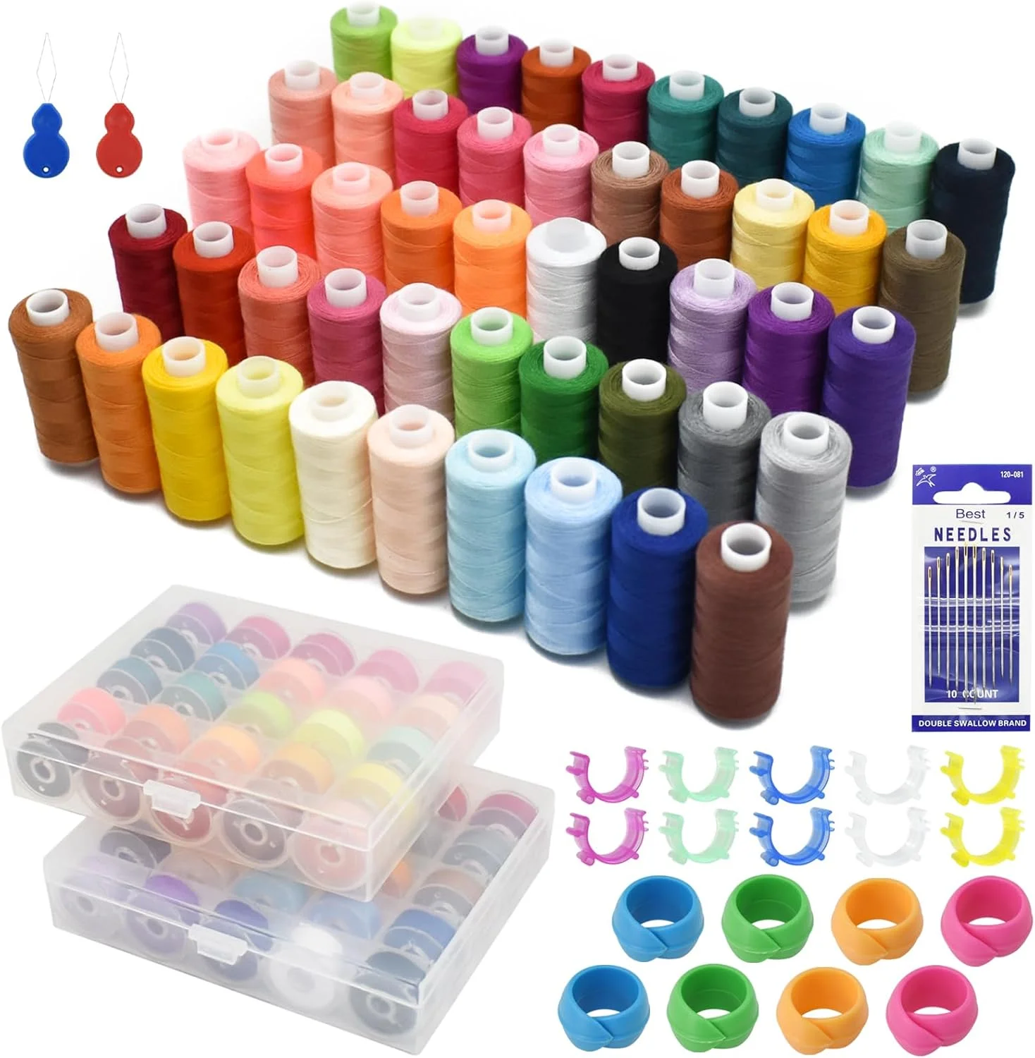 ست نخ خیاطی SHRJ شامل 130 قطعه، 50 رنگ نخ چرخ خیاطی، ماسوره های از پیش پیچیده شده با نگهدارنده های نخ ماسوره، سوزن های متنوع، 400 یارد نخ پلی استر در هر قرقره ست نخ خیاطی SHRJ شامل 130 قطعه، 50 رنگ نخ چرخ خیاطی، ماسوره های از پیش پیچیده شده با نگهدارنده های نخ ماسوره، سوزن های متنوع، 400 یارد نخ پلی استر در هر قرقره