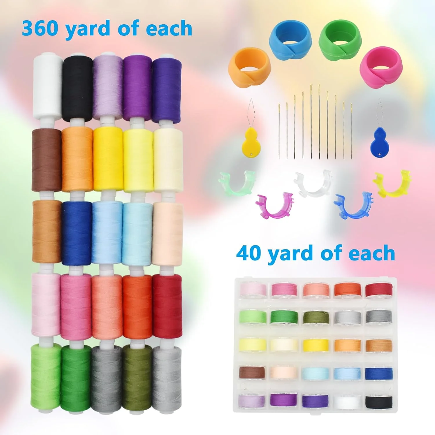 ست 71 عددی قرقره نخ خیاطی SHRJ با سوزن، گیره قرقره، 25 رنگ، 400 یارد نخ پلی استر در هر قرقره، قرقره های از پیش پیچیده شده با جعبه برای خیاطی دستی، اضطراری و مسافرت، DIY و خانه ست 71 عددی قرقره نخ خیاطی SHRJ با سوزن، گیره قرقره، 25 رنگ، 400 یارد نخ پلی استر در هر قرقره، قرقره های از پیش پیچیده شده با جعبه برای خیاطی دستی، اضطراری و مسافرت، DIY و خانه