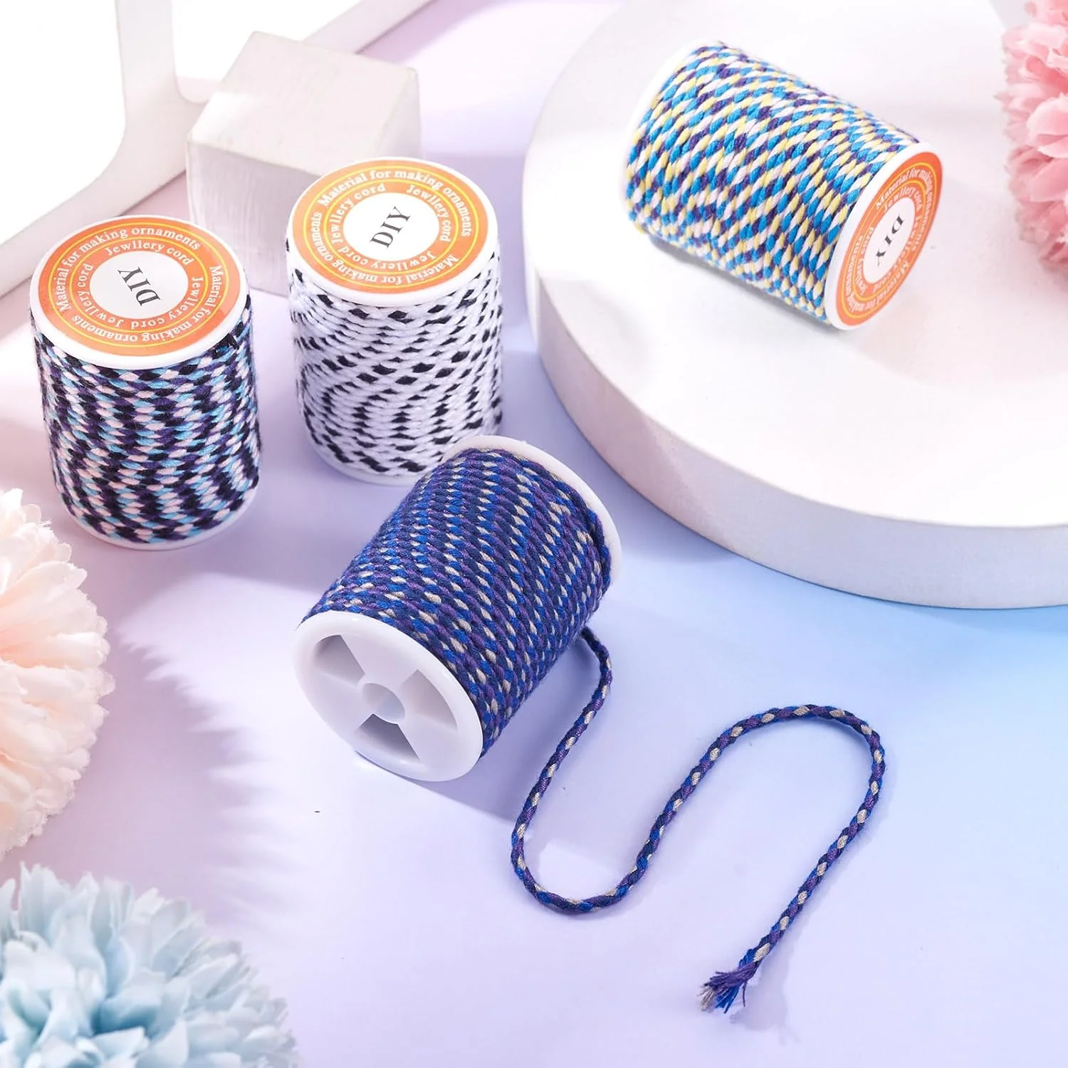 Spritewelry 4 رول نخ پلی استر متالیک 4 لایه طناب بافته شده مکرومه برای ساخت جواهرات DIY، خیاطی، آویزهای دیواری دست ساز، مهمانی، دکوراسیون منزل، 1.5 میلی متر، آبی Spritewelry 4 رول نخ پلی استر متالیک 4 لایه طناب بافته شده مکرومه برای ساخت جواهرات DIY، خیاطی، آویزهای دیواری دست ساز، مهمانی، دکوراسیون منزل، 1.5 میلی متر، آبی