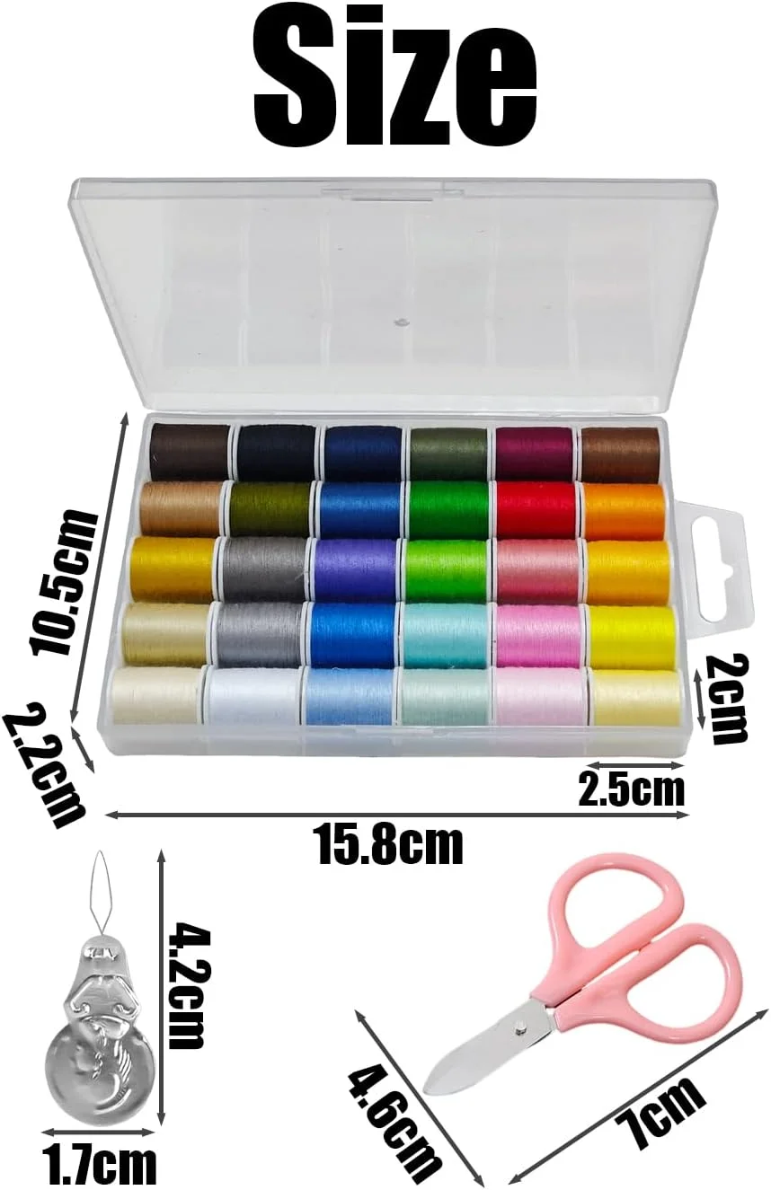 30 عدد نخ خیاطی، به همراه 1 عدد سوزن نخ کن و 1 عدد قیچی کوچک، نخ خیاطی پلی استر، لوازم خیاطی، لوازم جانبی صنایع دستی DIY