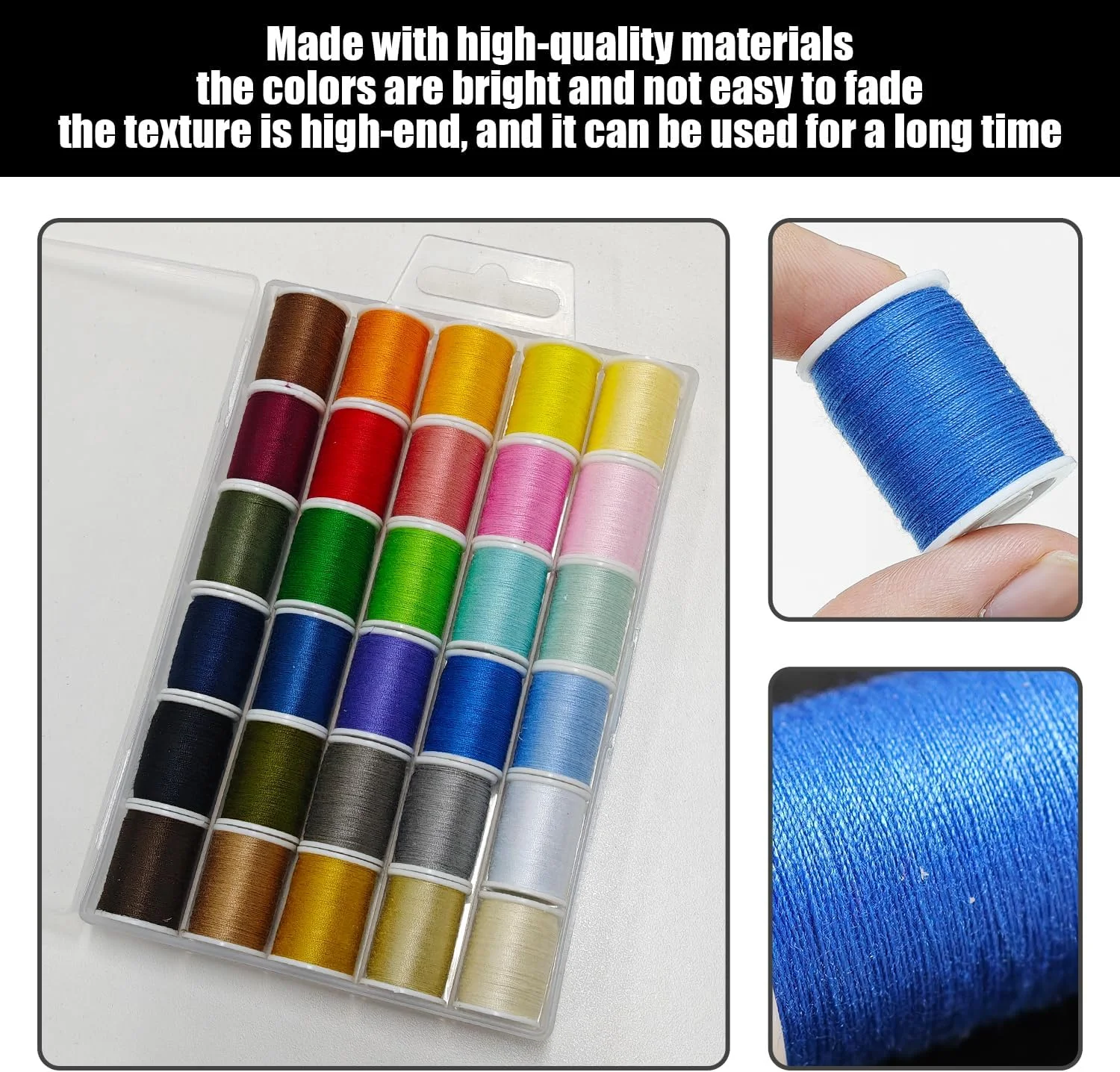 30 عدد نخ خیاطی، به همراه 1 عدد سوزن نخ کن و 1 عدد قیچی کوچک، نخ خیاطی پلی استر، لوازم خیاطی، لوازم جانبی صنایع دستی DIY