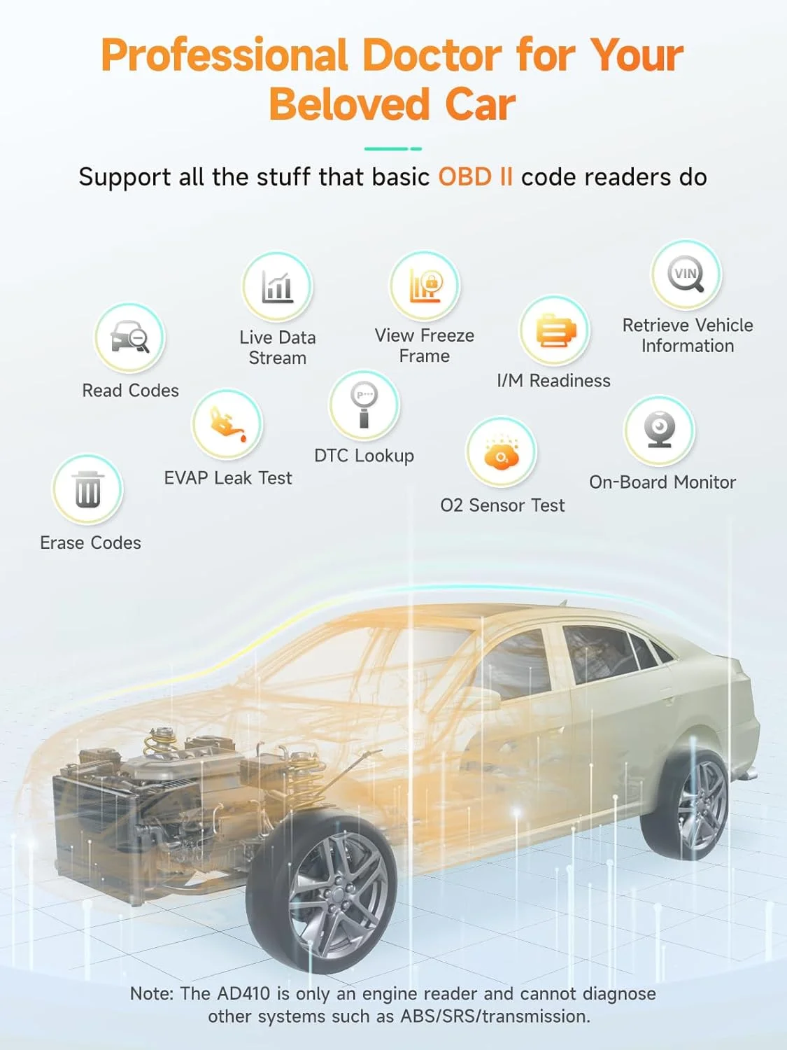اسکنر پیشرفته OBD2 ANCEL AD410، دستگاه خواندن کد خودرو برای خاموش کردن فوری چراغ چک موتور، ابزار اسکن عیب یابی خودرو OBD II، ابزار اسکن جهانی برای تمام خودروهای OBDII سال 1996 به بعد، مشکی/زرد