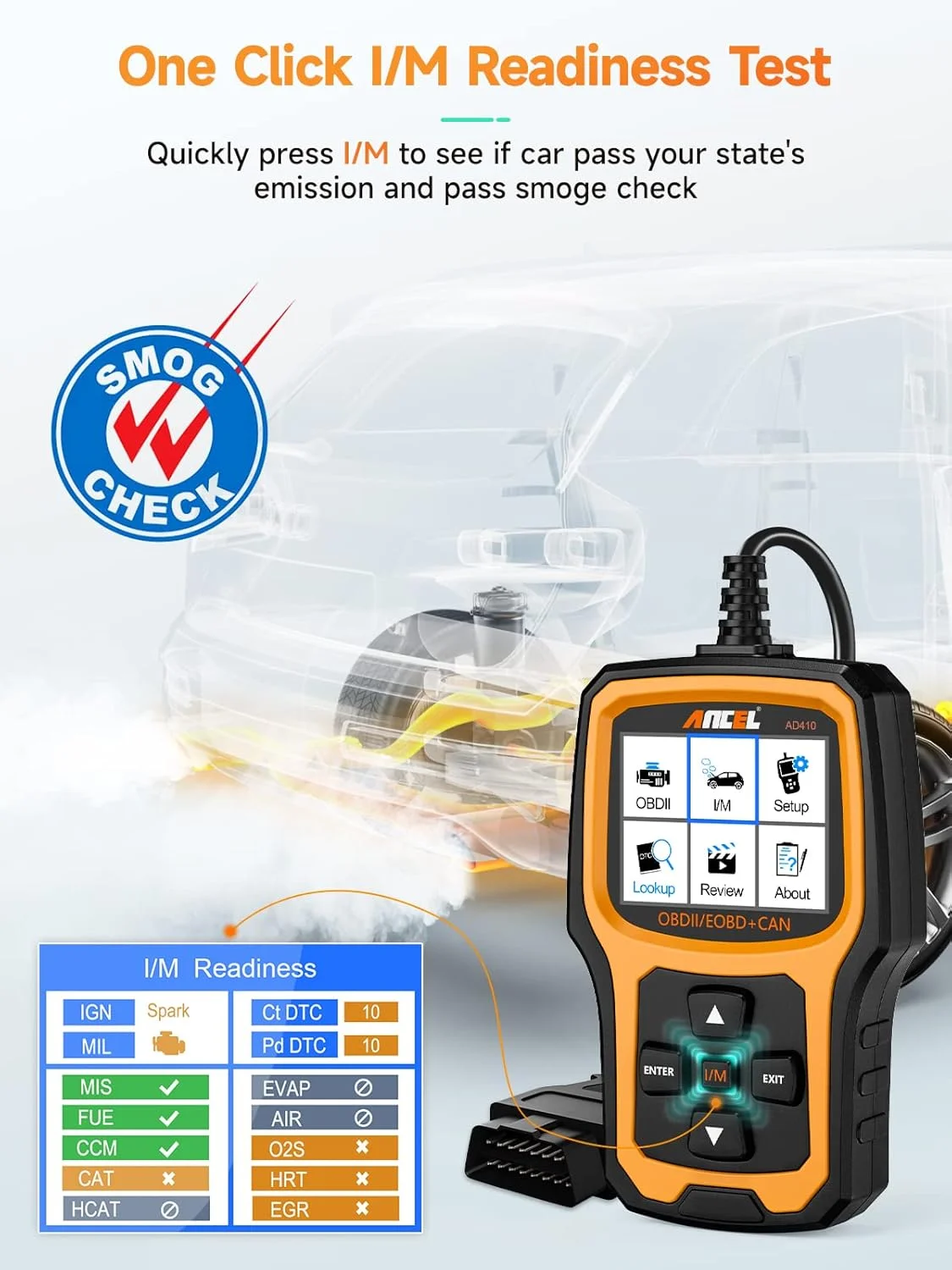 اسکنر پیشرفته OBD2 ANCEL AD410، دستگاه خواندن کد خودرو برای خاموش کردن فوری چراغ چک موتور، ابزار اسکن عیب یابی خودرو OBD II، ابزار اسکن جهانی برای تمام خودروهای OBDII سال 1996 به بعد، مشکی/زرد