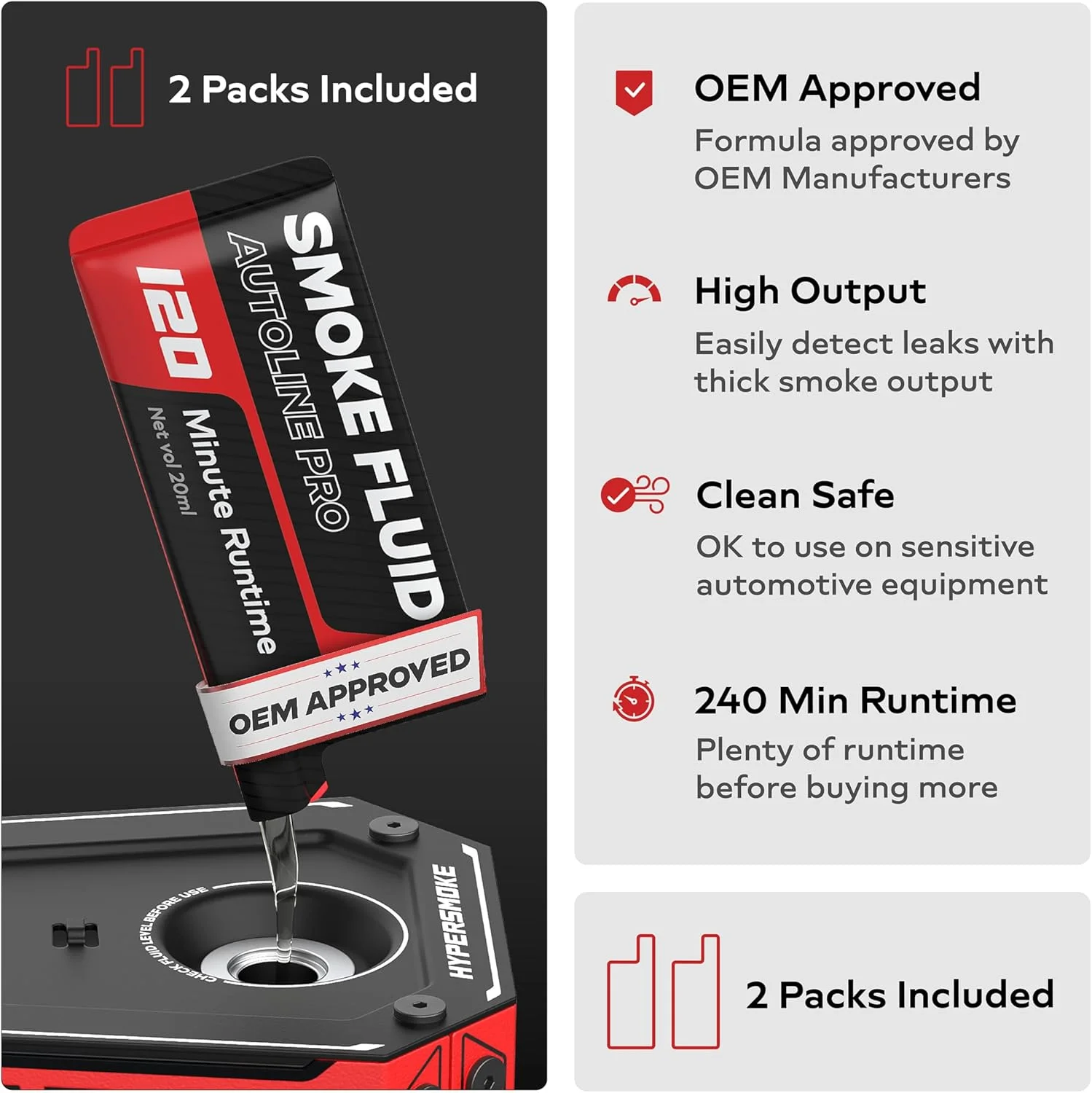 دستگاه تست نشت یابی دود خودرو AutoLine Pro HyperSmoke™ - تست کننده نشت خلاء EVAP - فشار قابل تنظیم - مایع دود مورد تایید OEM - موتور کمپرسور هوای داخلی - شامل آداپتور EVAP مخروطی و درب باک.