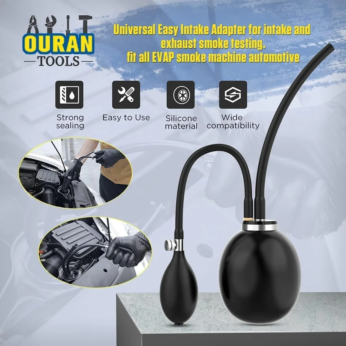 آداپتور ورودی آسان جهانی OURANTOOLS، مثانه دستگاه دود، آشکارساز حباب نشت دود خودرو برای تست تشخیصی نشت سوخت خطوط خودرو 12 ولت