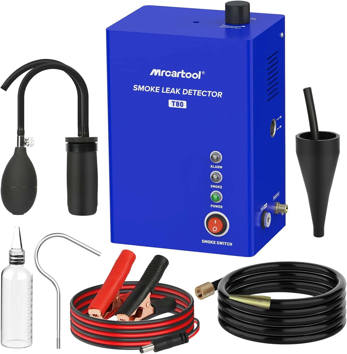 دستگاه نشت یاب دود خودرو MRCARTOOL T80 با پمپ هوای داخلی، تستر تشخیصی دود خلاء EVAP، تستر نشت یاب دود، ردیاب نشت سوخت خط لوله برای خودروهای 12 ولت، موتورسیکلت، قایق
