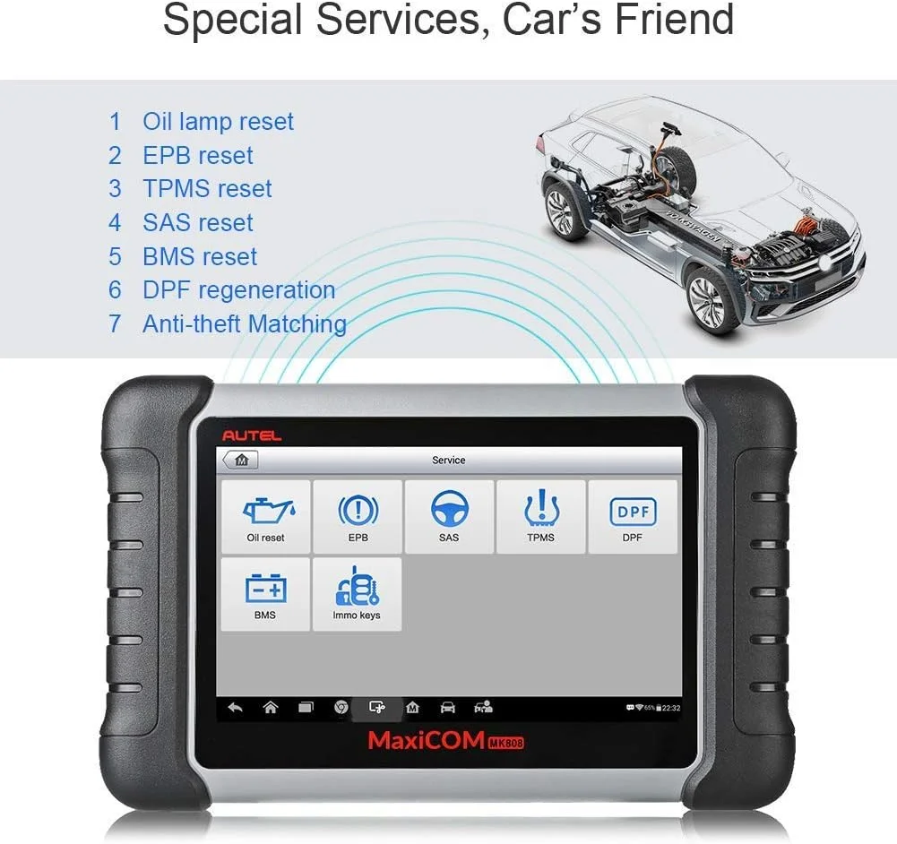 اسکنر خودرو Autel Mk808 Obd2 Maxicom ابزار عیب یابی خودرو با پشتیبانی از تشخیص کامل و Immo/Epb/Sas/Bms/Tpms/Dpf (Md802 All System+Maxicheck Pro)