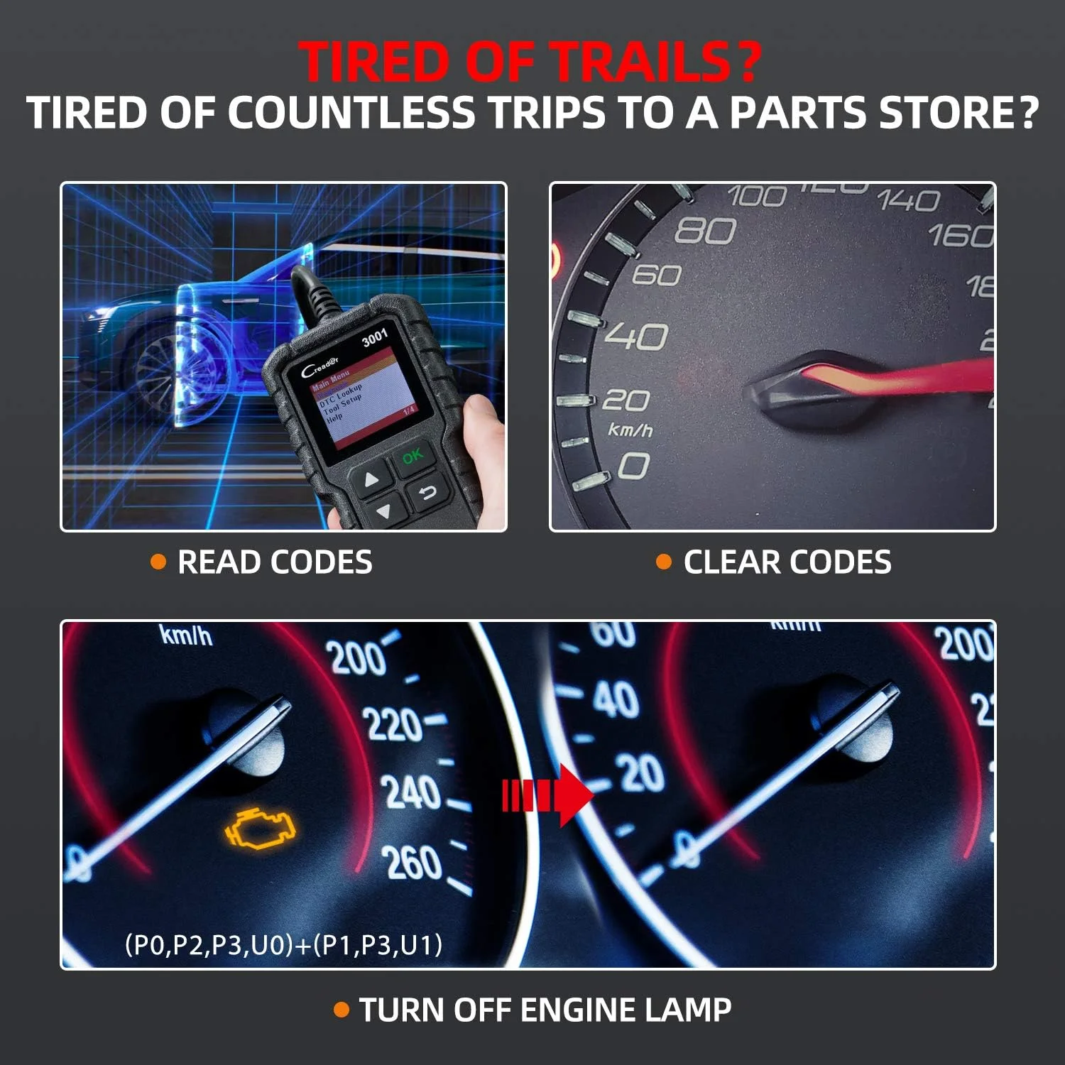 اسکنر LAUNCH CReader 3001 OBD2، ابزار حرفه ای عیب یابی خودرو، خواننده کد خطای خودرو OBD II EOBD، ابزار اسکن چراغ چک موتور DTCs، پشتیبانی از سنسور O2، تست سیستم Evap