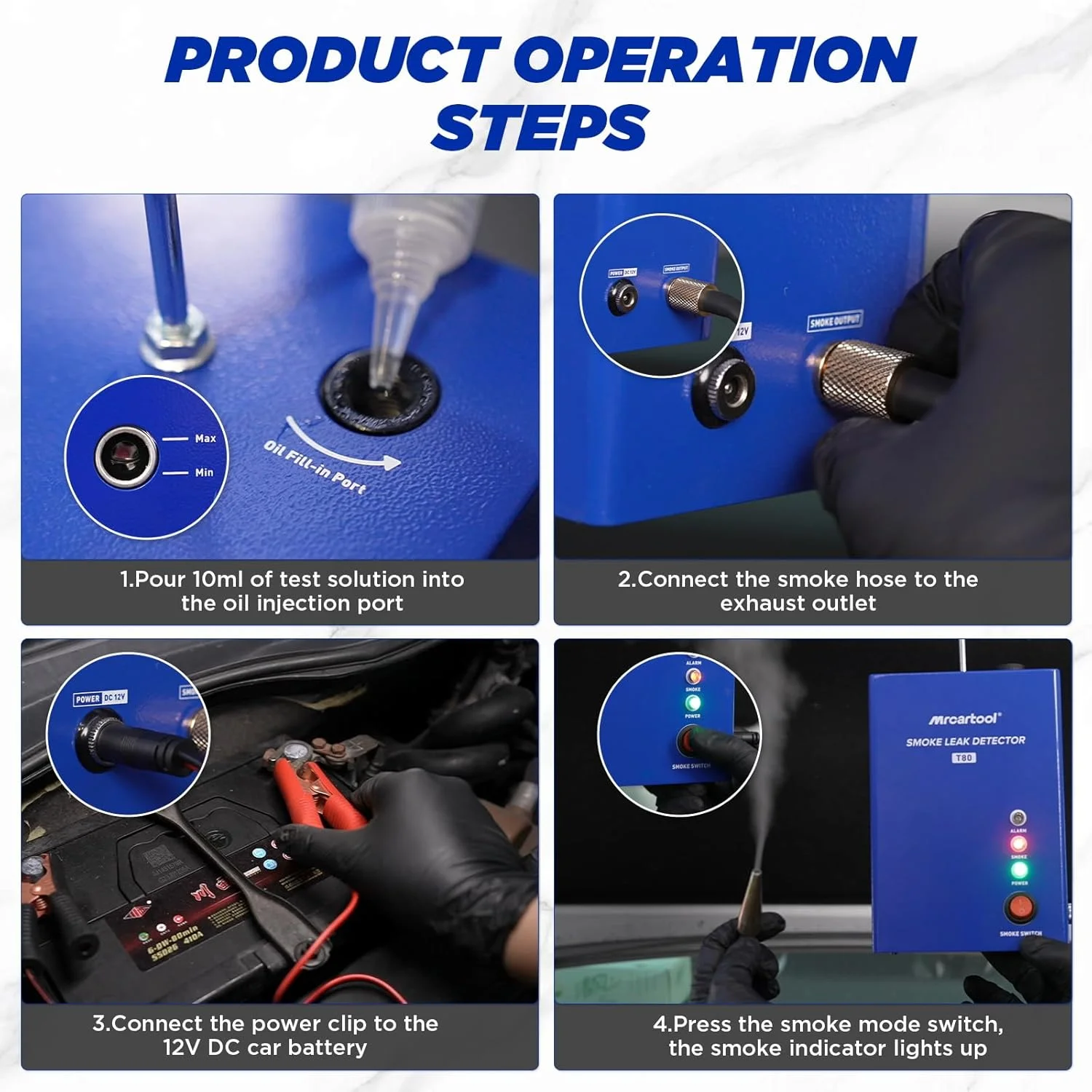 دستگاه مه ساز MR CARTOOL T80 EVAP، دستگاه تشخیص نشت خودرو، دستگاه دود ساز خودرو 12 ولت با پمپ هوای داخلی، دستگاه تشخیص نشت سوخت خط لوله، تست کننده خلاء برای خودروهای 12 ولت
