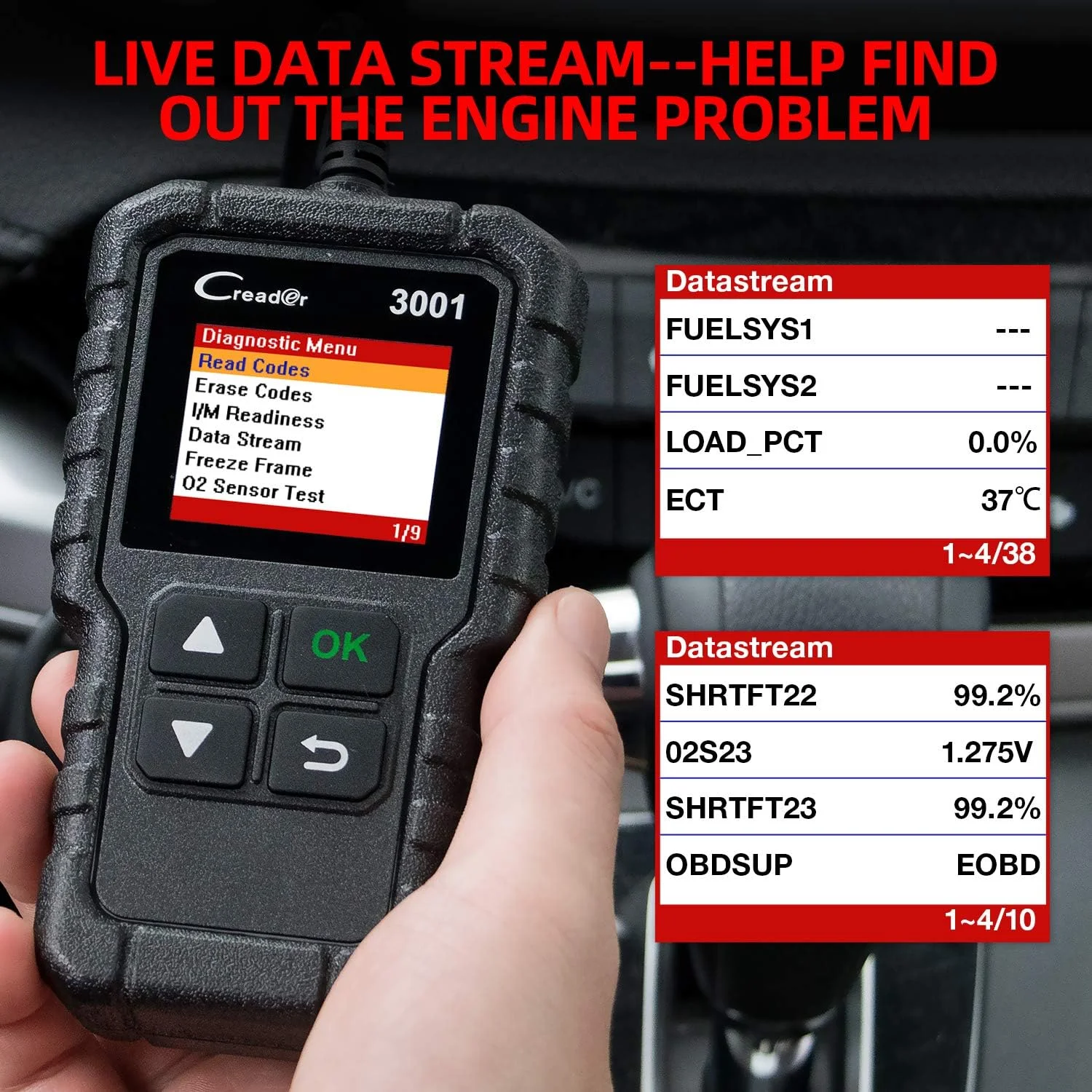 اسکنر LAUNCH CReader 3001 OBD2، ابزار حرفه ای عیب یابی خودرو، خواننده کد خطای خودرو OBD II EOBD، ابزار اسکن چراغ چک موتور DTCs، پشتیبانی از سنسور O2، تست سیستم Evap