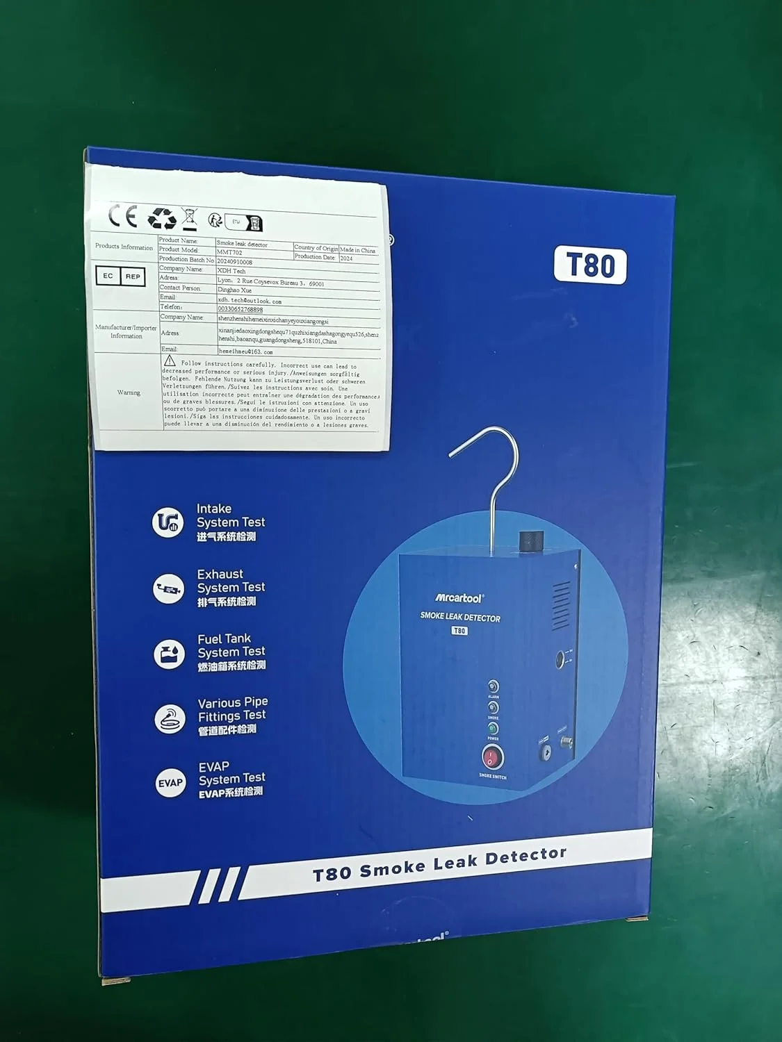 دستگاه مه ساز MR CARTOOL T80 EVAP، دستگاه تشخیص نشت خودرو، دستگاه دود ساز خودرو 12 ولت با پمپ هوای داخلی، دستگاه تشخیص نشت سوخت خط لوله، تست کننده خلاء برای خودروهای 12 ولت