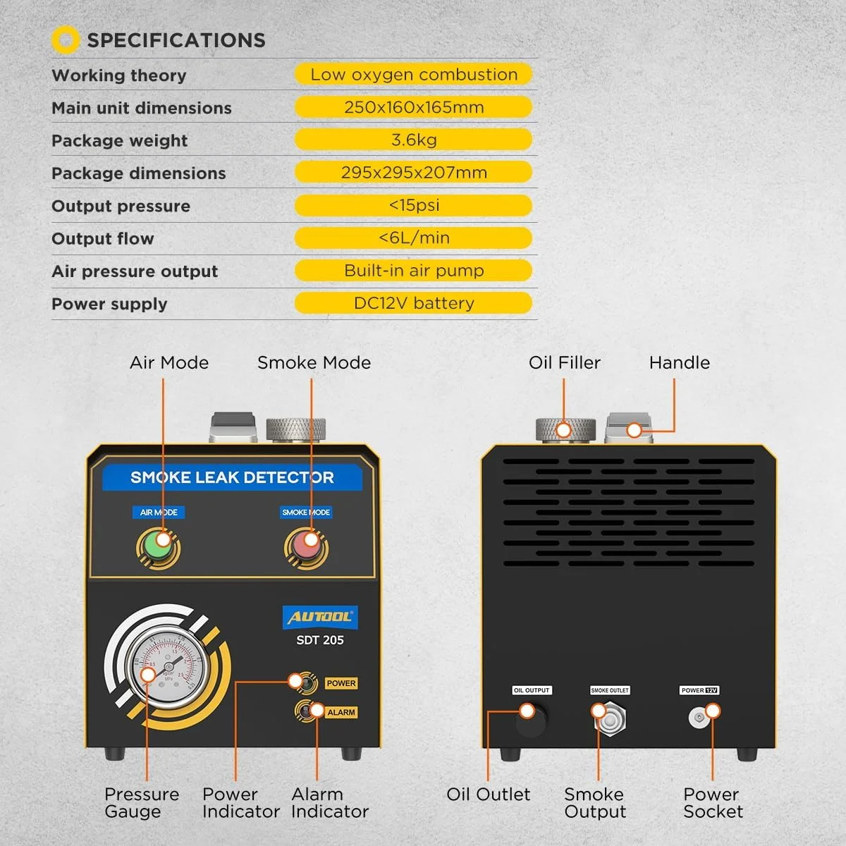 دستگاه تشخیص نشت یابی دود خودرو AUTOOL 12V برای سیستم EVAP
