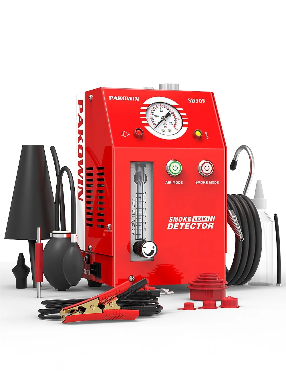 دستگاه نشت یاب دود خودرو PAKOWIN 12V DC با نشانگر فشار - تستر تشخیصی خلاء EVAP برای سیستم لوله چند منظوره - قرمز