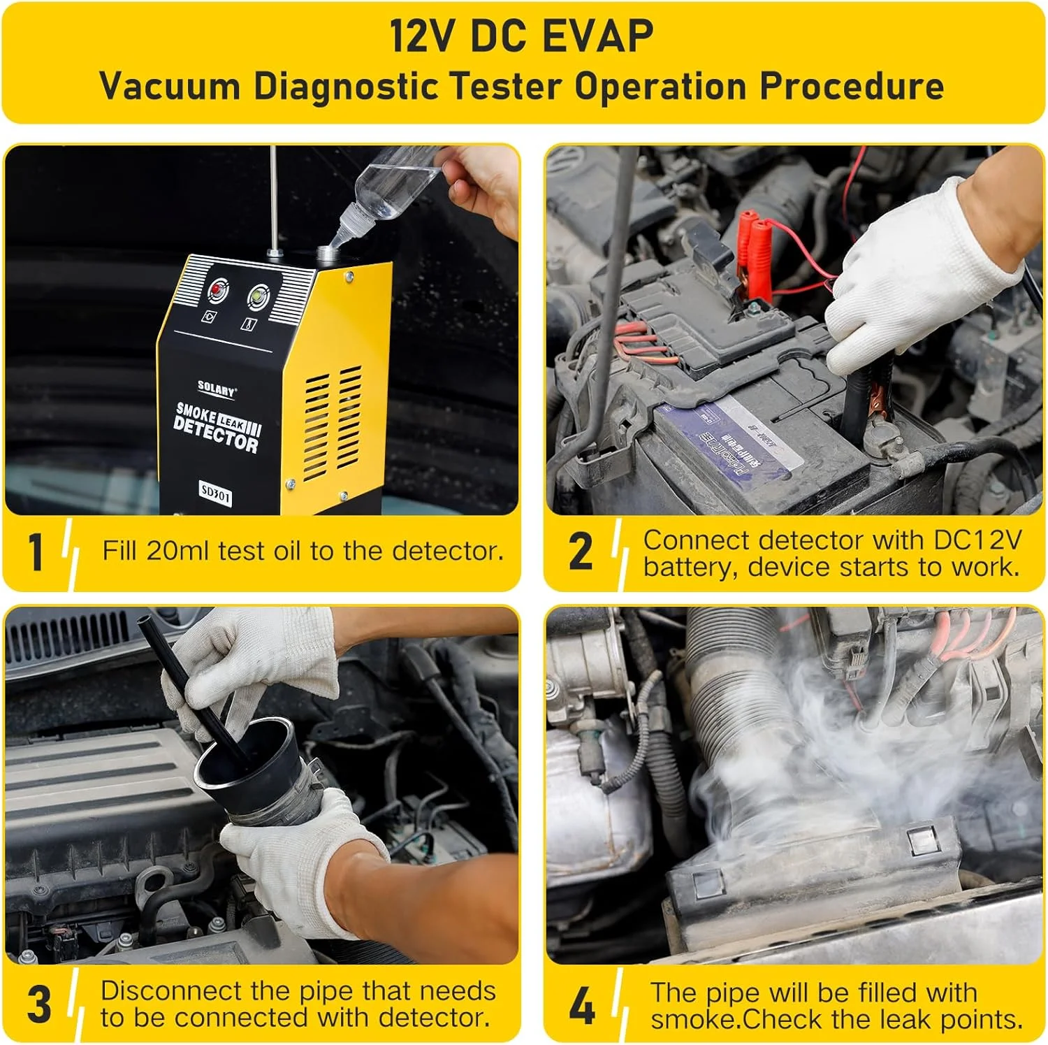 دستگاه دود ساز خودرو Solary - تستر دود خودرو DC 12V EVAP برای نشت یابی خلاء