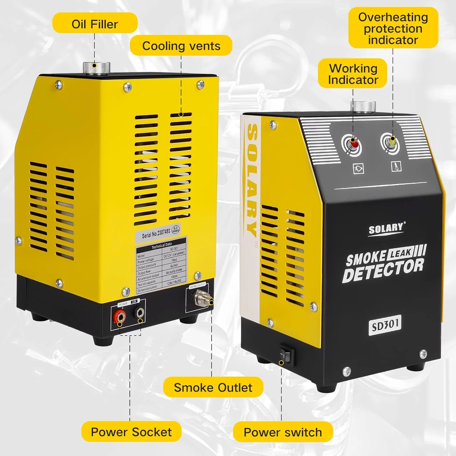 دستگاه دود ساز خودرو Solary - تستر دود خودرو DC 12V EVAP برای نشت یابی خلاء