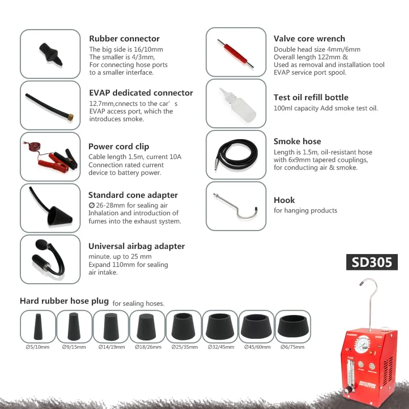 دستگاه نشت یاب دود خودرو PAKOWIN 12V DC با نشانگر فشار - تستر تشخیصی خلاء EVAP برای سیستم لوله چند منظوره - قرمز