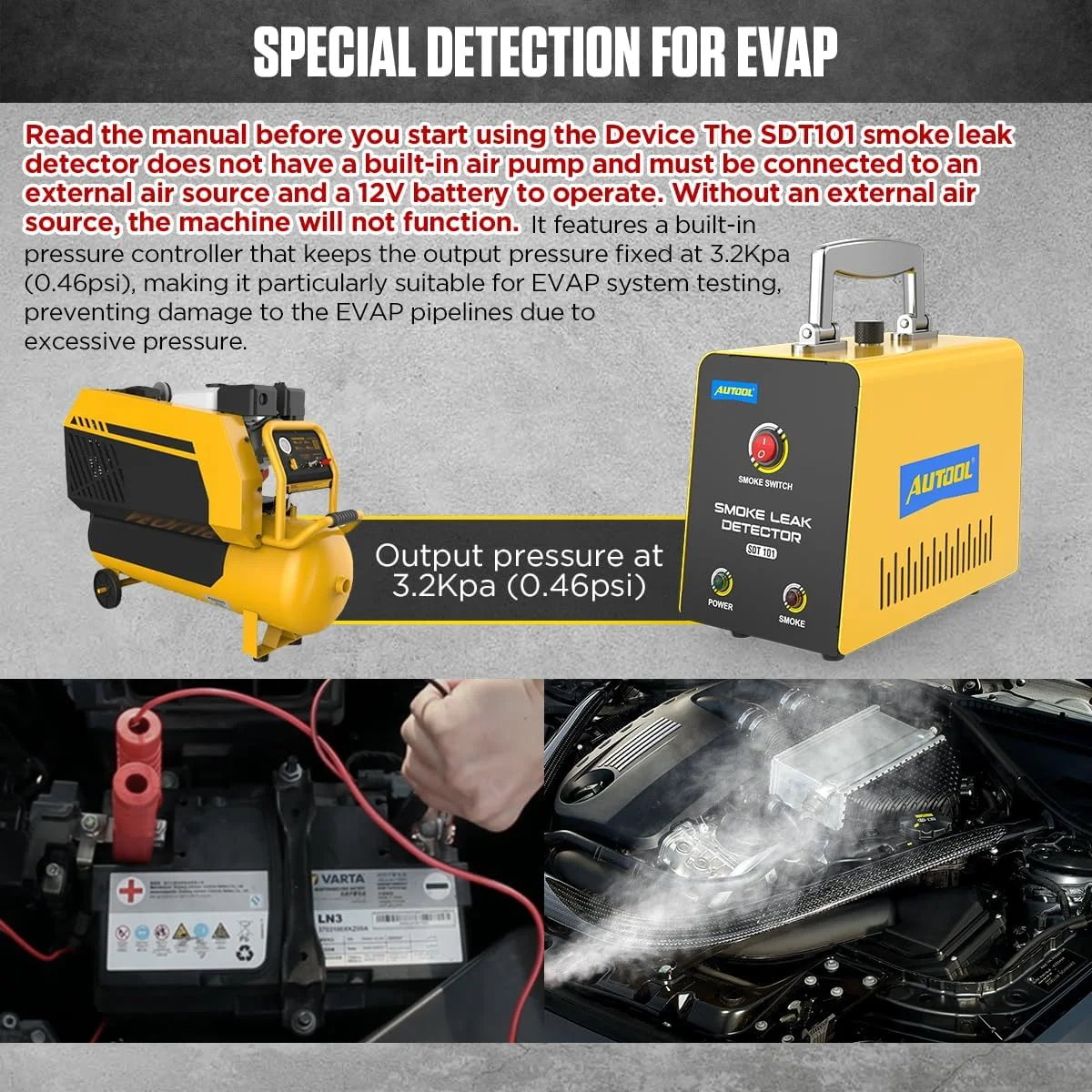دستگاه تشخیص نشت دود خودرو AUTOOL، تستر تشخیصی دود خلاء Evap، دستگاه تشخیص نشت سوخت خط لوله سازگار با خودروهای 12 ولت، کامیون ها، موتورسیکلت ها، ATV، قایق ها، Snowmobile ها
