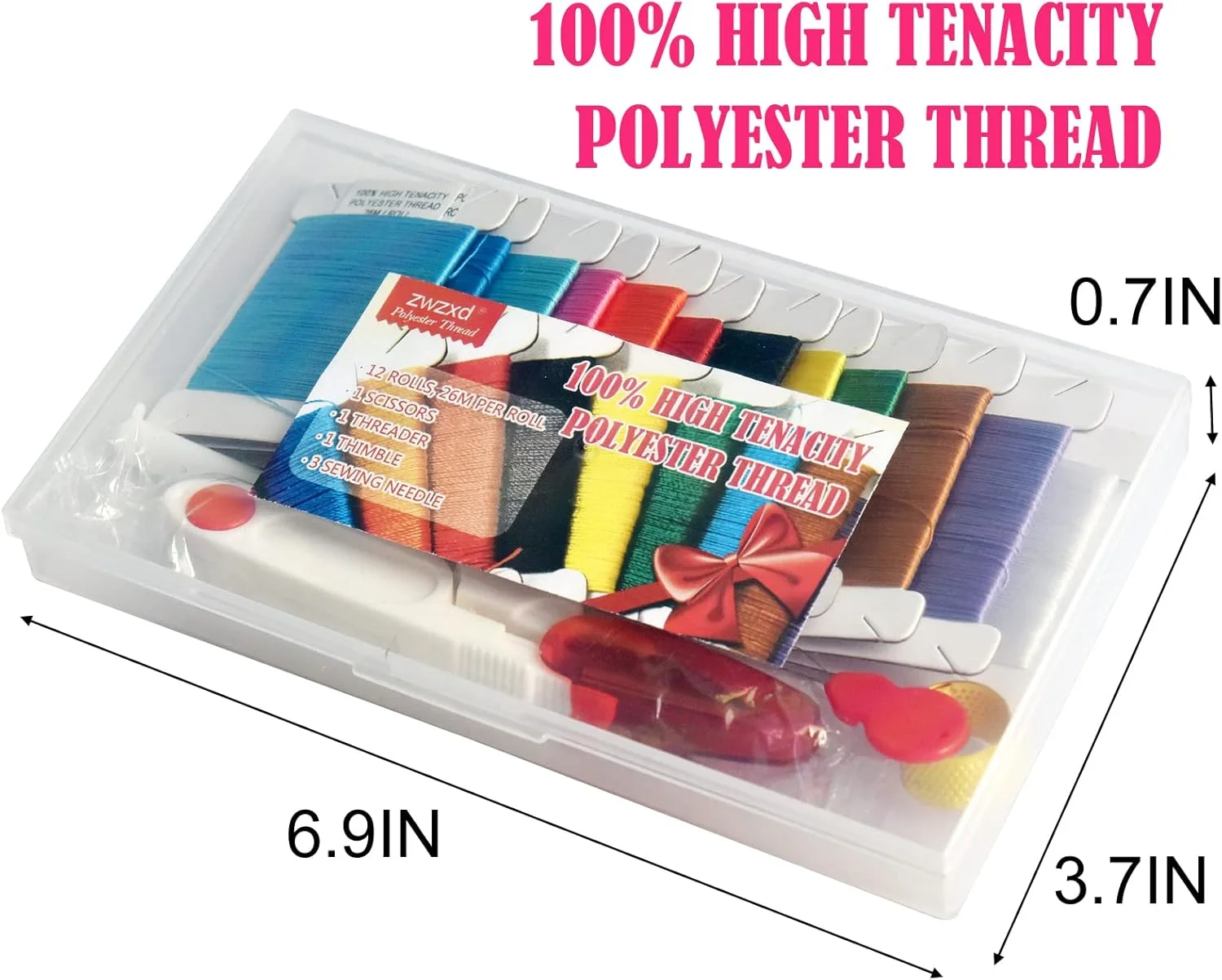 مجموعه 12 رنگ نخ خیاطی پلی استر با مقاومت بالا zwzxd، 26 متر هر کدام به همراه جعبه ابزار مجموعه 12 رنگ نخ خیاطی پلی استر با مقاومت بالا zwzxd، 26 متر هر کدام به همراه جعبه ابزار