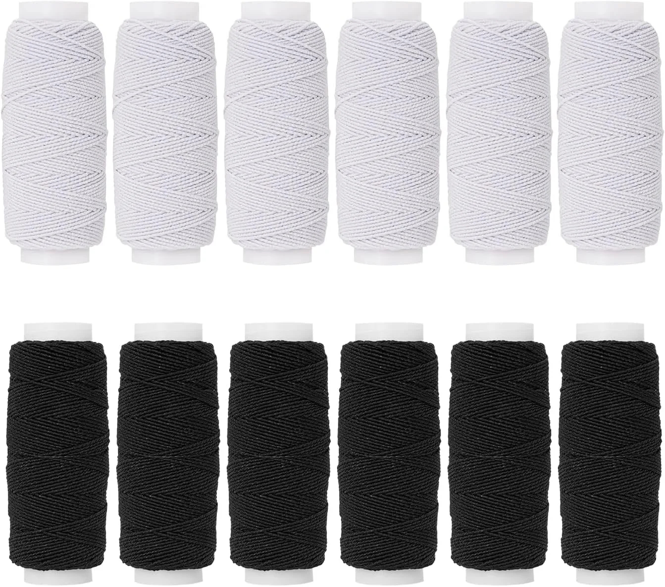 نخ کشی الاستیک 0.75 میلی متری ZhXu Shuo، 20 متر در هر قرقره، نخ خیاطی الاستیک برای چرخ خیاطی، نخ الاستیک کشی برای خیاطی، لحاف دوزی، نخ بافندگی، مهره دوزی DIY (6 مشکی + 6 سفید)