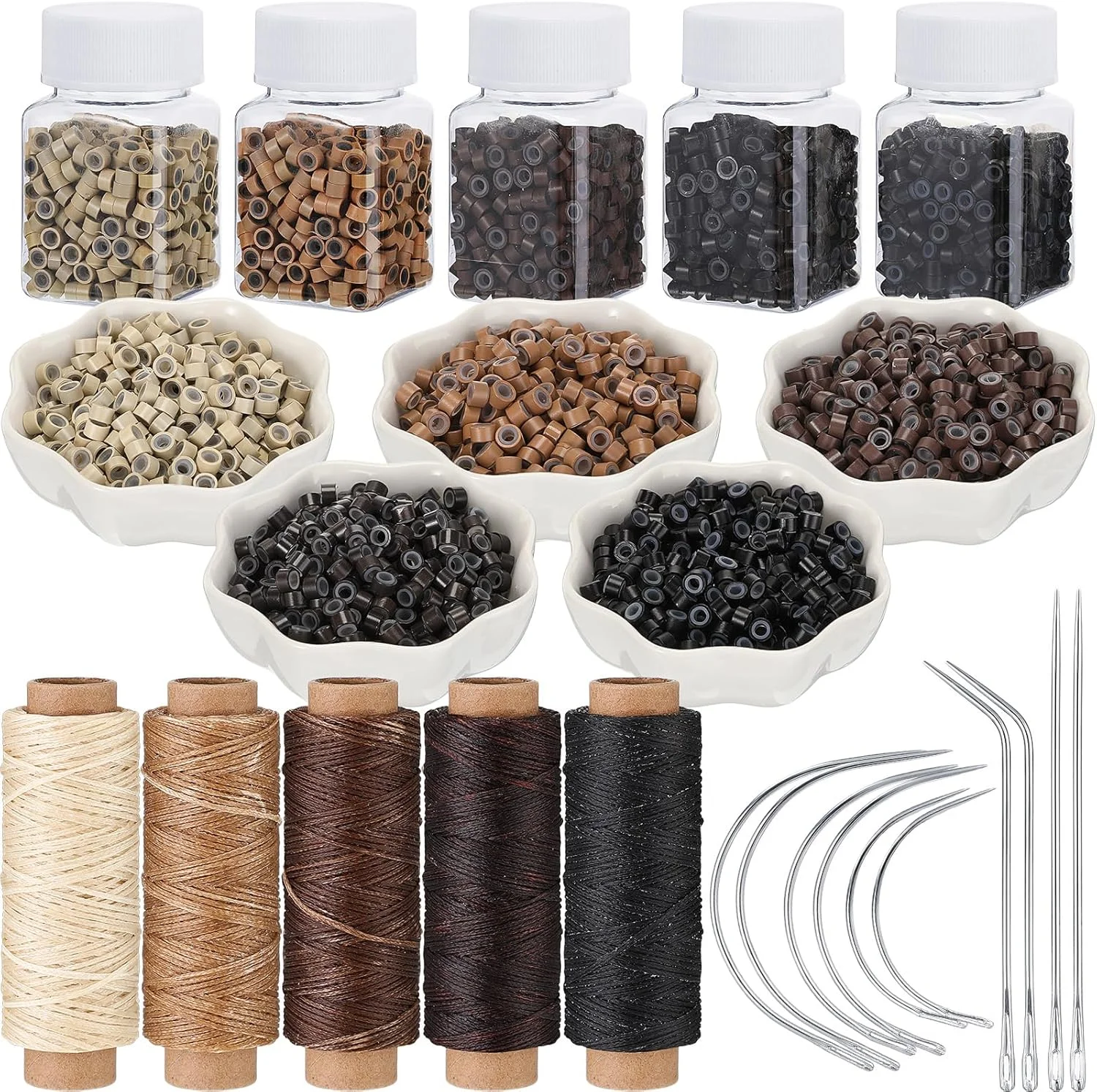 یوکسانگ 2500 عدد حلقه های میکرو برای اکستنشن مو، مهره و 5 رول نخ خیاطی اکستنشن و 10 عدد کیت سوزن C/J/I برای دوخت دستی موی انسان، کلاه گیس و صنایع دستی DIY یوکسانگ 2500 عدد حلقه های میکرو برای اکستنشن مو، مهره و 5 رول نخ خیاطی اکستنشن و 10 عدد کیت سوزن C/J/I برای دوخت دستی موی انسان، کلاه گیس و صنایع دستی DIY