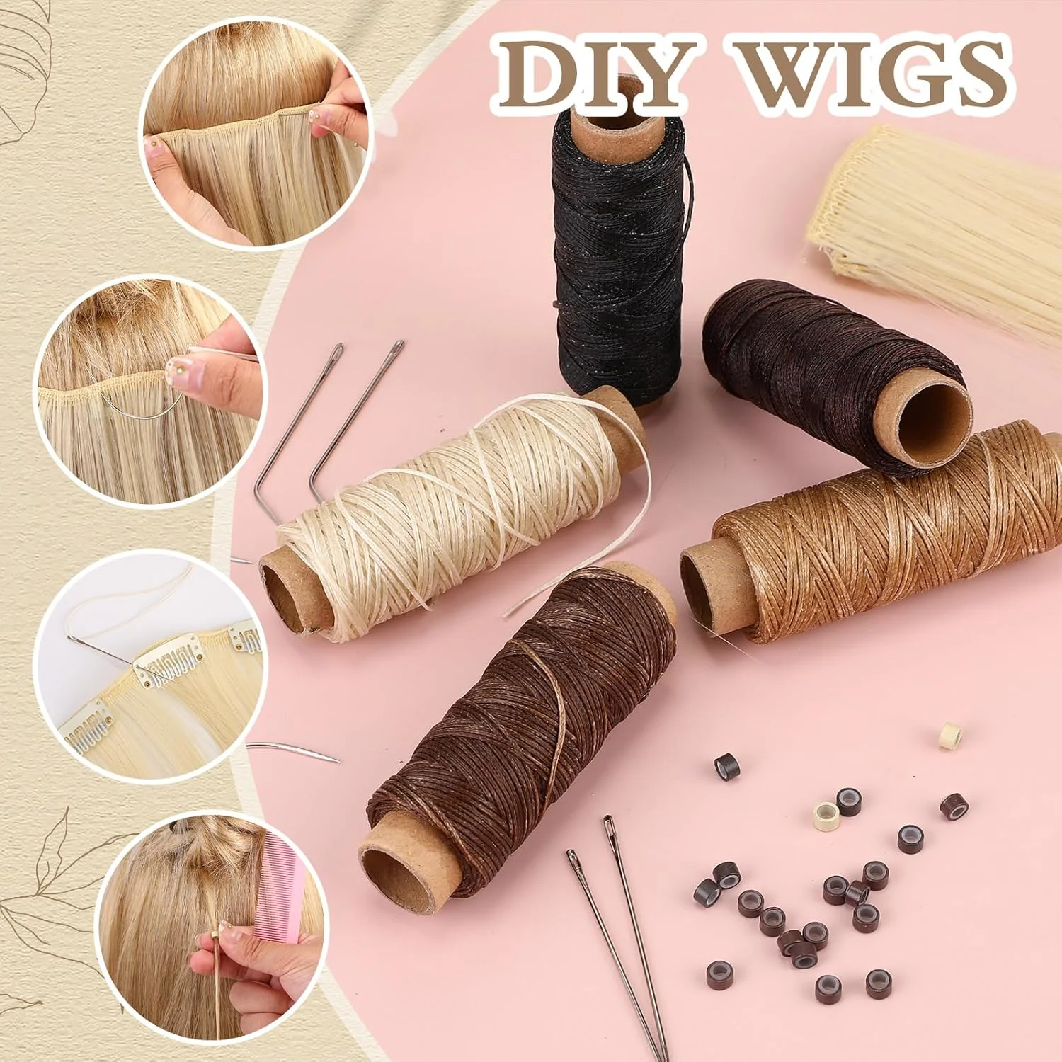 یوکسانگ 2500 عدد حلقه های میکرو برای اکستنشن مو، مهره و 5 رول نخ خیاطی اکستنشن و 10 عدد کیت سوزن C/J/I برای دوخت دستی موی انسان، کلاه گیس و صنایع دستی DIY یوکسانگ 2500 عدد حلقه های میکرو برای اکستنشن مو، مهره و 5 رول نخ خیاطی اکستنشن و 10 عدد کیت سوزن C/J/I برای دوخت دستی موی انسان، کلاه گیس و صنایع دستی DIY