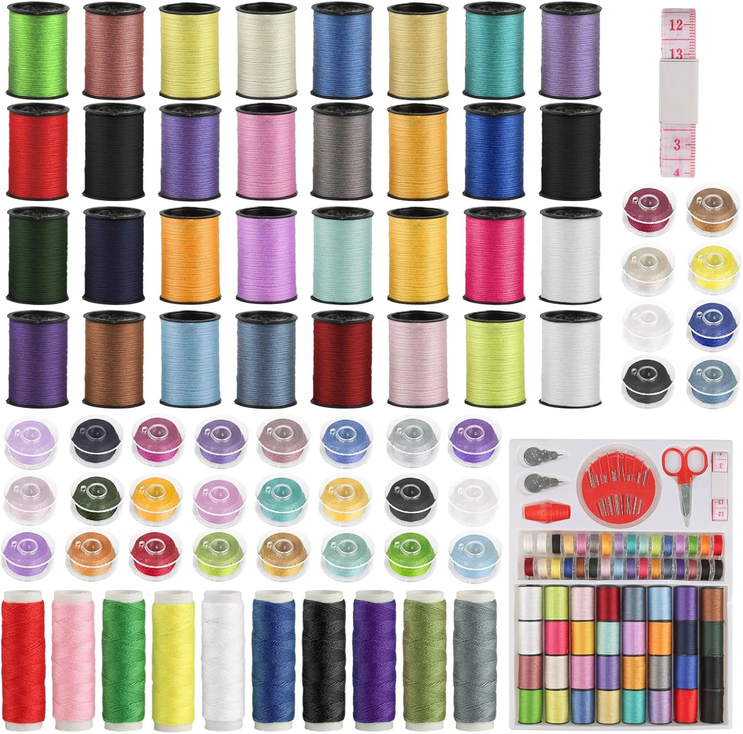 مجموعه نخ خیاطی ZEFAN، 74 تکه نخ خیاطی برای چرخ خیاطی، مجموعه نخ خیاطی رنگی مخلوط با لوازم جانبی برای دست و چرخ خیاطی مجموعه نخ خیاطی ZEFAN، 74 تکه نخ خیاطی برای چرخ خیاطی، مجموعه نخ خیاطی رنگی مخلوط با لوازم جانبی برای دست و چرخ خیاطی