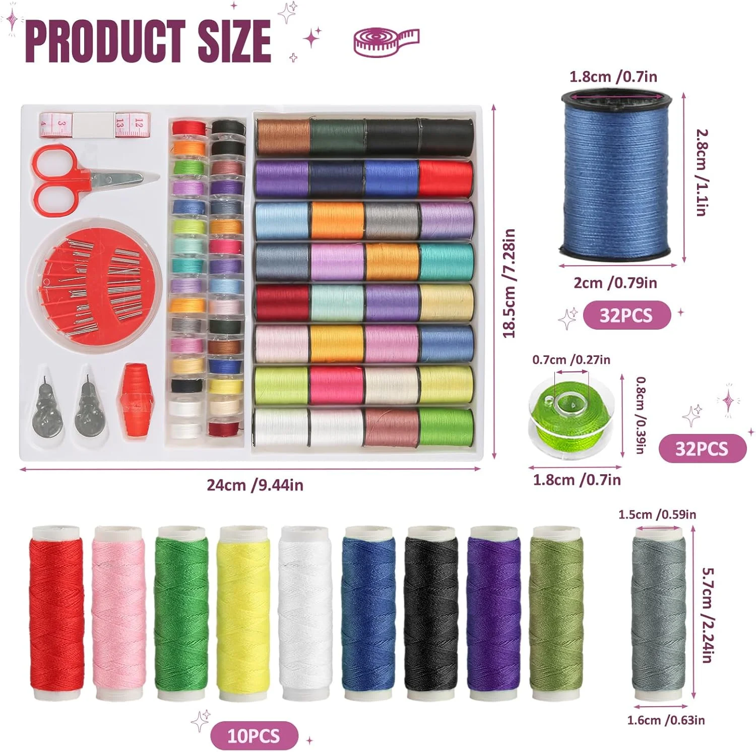 مجموعه نخ خیاطی ZEFAN، 74 تکه نخ خیاطی برای چرخ خیاطی، مجموعه نخ خیاطی رنگی مخلوط با لوازم جانبی برای دست و چرخ خیاطی مجموعه نخ خیاطی ZEFAN، 74 تکه نخ خیاطی برای چرخ خیاطی، مجموعه نخ خیاطی رنگی مخلوط با لوازم جانبی برای دست و چرخ خیاطی