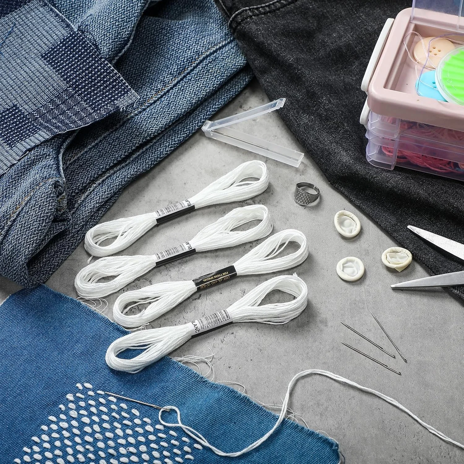 کیت ساشیکو Yousoontic، انگشتانه ساشیکو قابل تنظیم و سوزن ها، مجموعه انگشتانه نخ برای لحاف دوزی و گلدوزی دستی، نخ سفید کیت ساشیکو Yousoontic، انگشتانه ساشیکو قابل تنظیم و سوزن ها، مجموعه انگشتانه نخ برای لحاف دوزی و گلدوزی دستی، نخ سفید