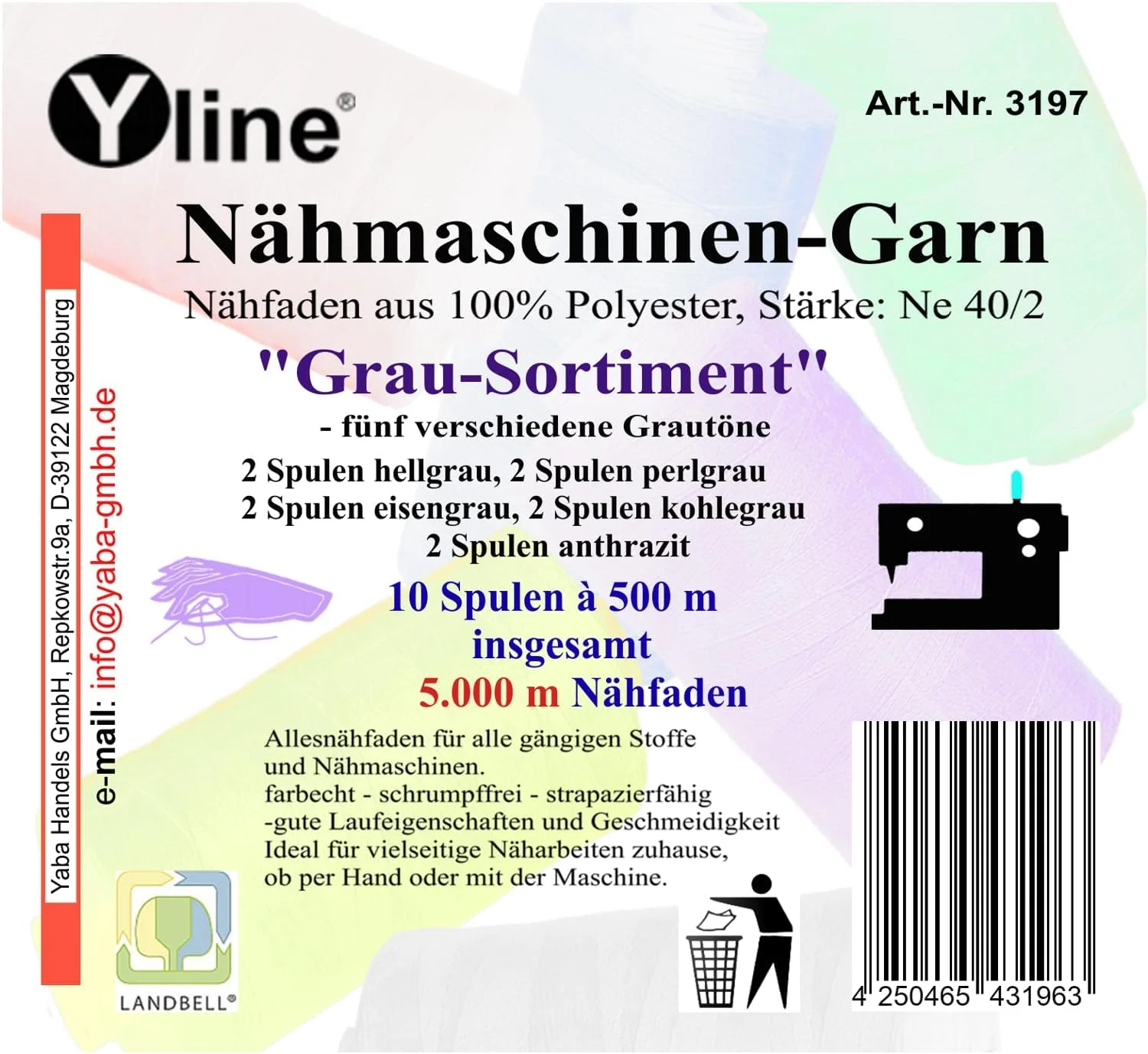 ست نخ خیاطی Yline پلی استر رنگ های طوسی برای چرخ خیاطی 10 عدد قرقره 500 متری (0.24 یورو/100 متر) 3197 ست نخ خیاطی Yline پلی استر رنگ های طوسی برای چرخ خیاطی 10 عدد قرقره 500 متری (0.24 یورو/100 متر) 3197