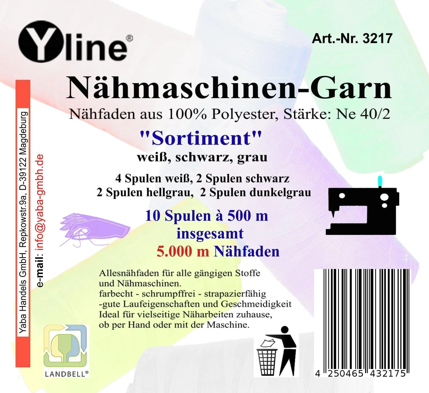 ست نخ خیاطی Yline پلی استر سفید مشکی خاکستری برای چرخ خیاطی 10 عدد قرقره 500 متری (0.24 یورو / 100 متر) مدل 3217 ست نخ خیاطی Yline پلی استر سفید مشکی خاکستری برای چرخ خیاطی 10 عدد قرقره 500 متری (0.24 یورو / 100 متر) مدل 3217