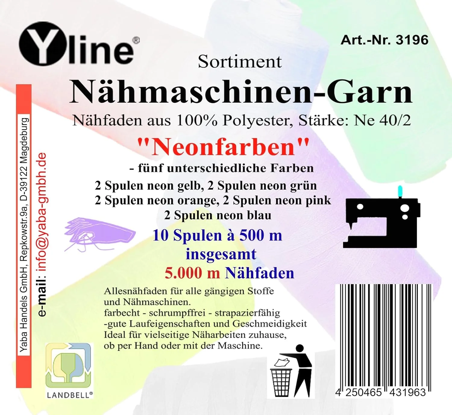 ست نخ خیاطی Yline پلی استر رنگ های نئون برای چرخ خیاطی 10 عدد 500 متری ست نخ خیاطی Yline پلی استر رنگ های نئون برای چرخ خیاطی 10 عدد 500 متری