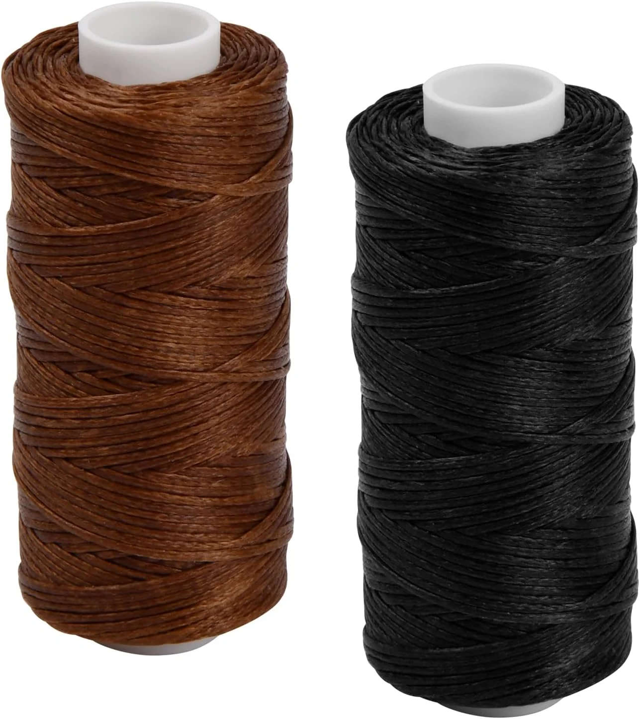 xianynow دوک نخ موم زده تخت 2 عدد نخ موم چرمی 50 متری طناب دوخت چرم برای کفش های چرمی DIY تعمیر صحافی DIY (مشکی + قهوه ای)