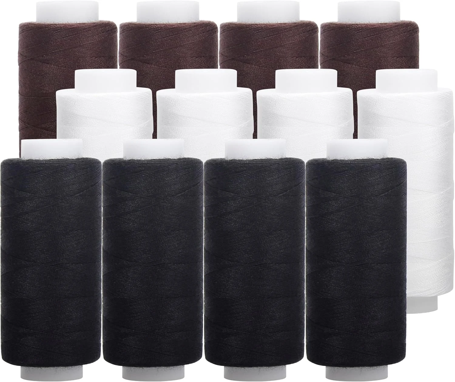 XCZYN 12 قرقره نخ خیاطی پلی استر همه منظوره، نخ قرقره از پیش پیچیده شده 382 یارد/350 متر هر قرقره برای گلدوزی و چرخ خیاطی، نخ گلدوزی DIY نخ خیاطی (مشکی، سفید، قهوه ای)