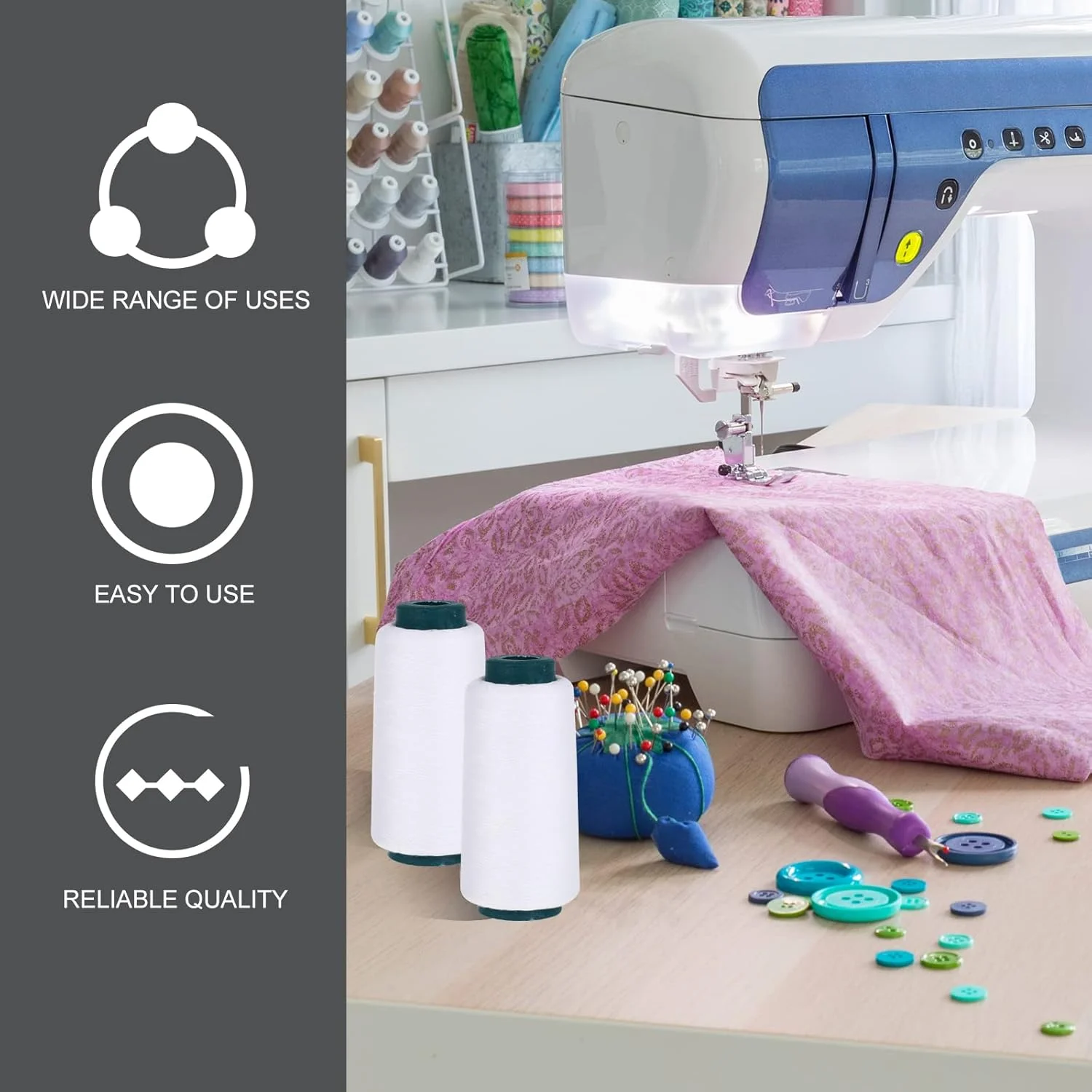 نخ خیاطی پنبه ای XBAILAZ، نخ لحاف دوزی برای چرخ خیاطی، 3000 یارد، سفید