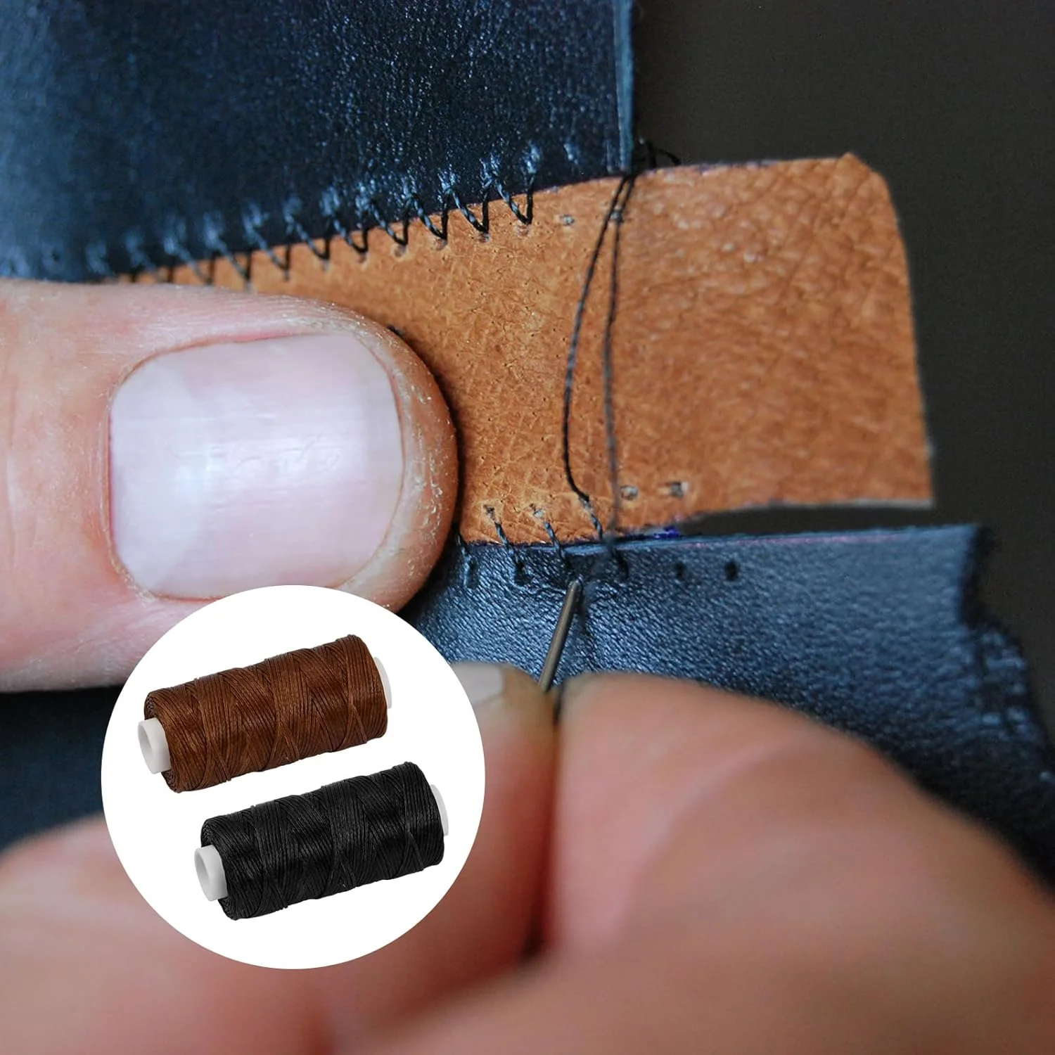 xianynow دوک نخ موم زده تخت 2 عدد نخ موم چرمی 50 متری طناب دوخت چرم برای کفش های چرمی DIY تعمیر صحافی DIY (مشکی + قهوه ای)