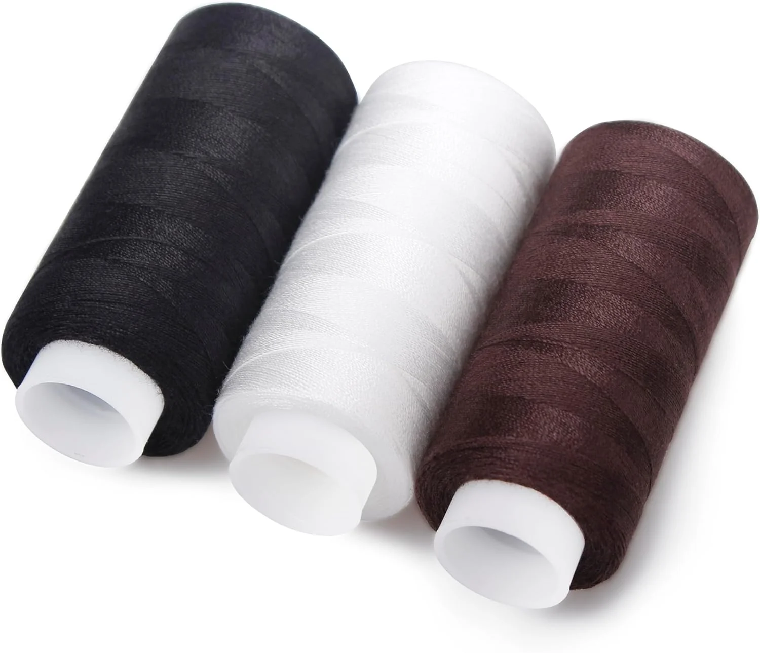 XCZYN 12 قرقره نخ خیاطی پلی استر همه منظوره، نخ قرقره از پیش پیچیده شده 382 یارد/350 متر هر قرقره برای گلدوزی و چرخ خیاطی، نخ گلدوزی DIY نخ خیاطی (مشکی، سفید، قهوه ای)