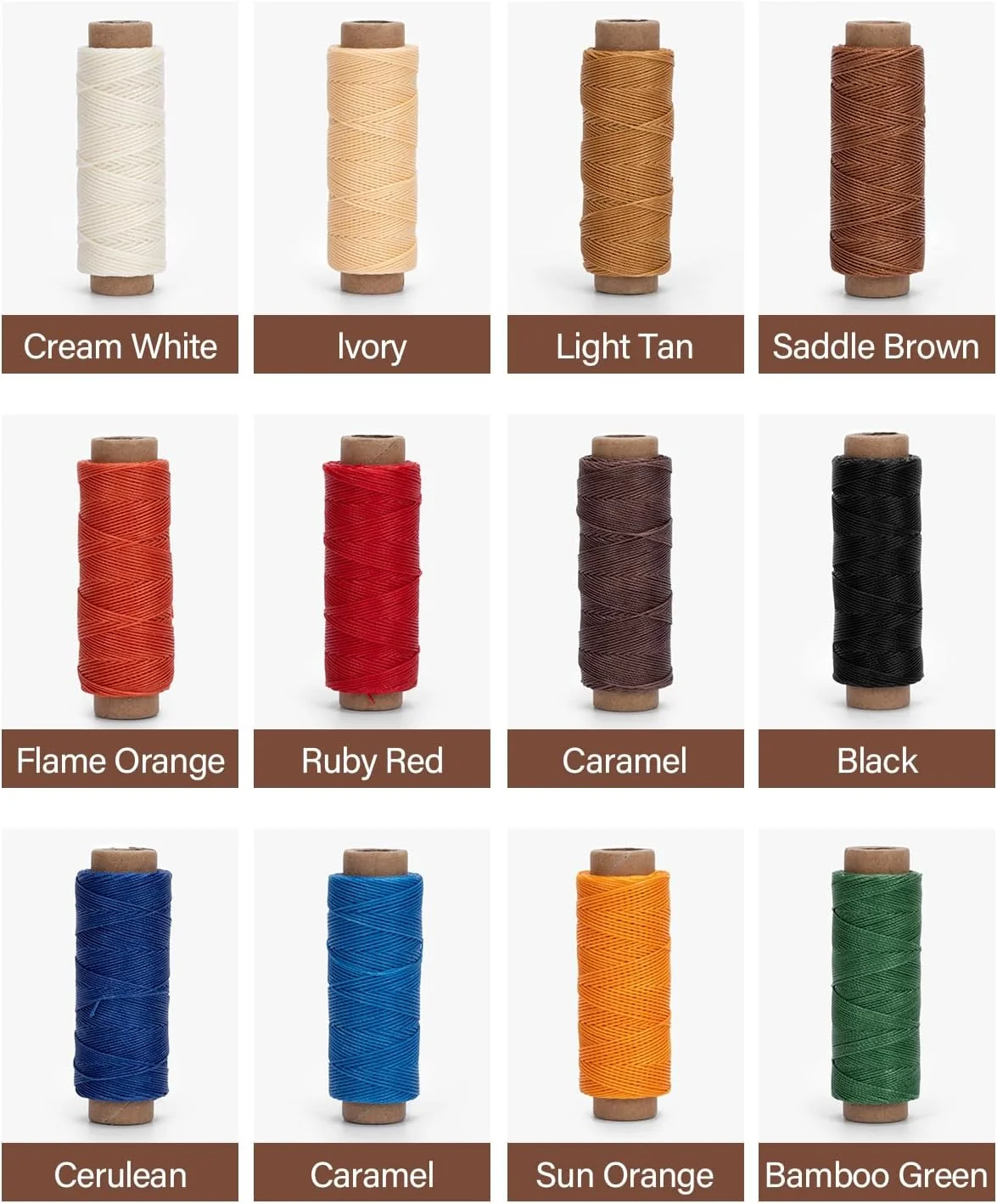 نخ موم زده چرم WUTA، نخ های خیاطی پلی استر گرد با 12 عدد سوزن و کیف نگهداری، نخ دوخت دستی چرم، نخ دستبند DIY، سیم تعمیر کار (0.45 میلی متر)