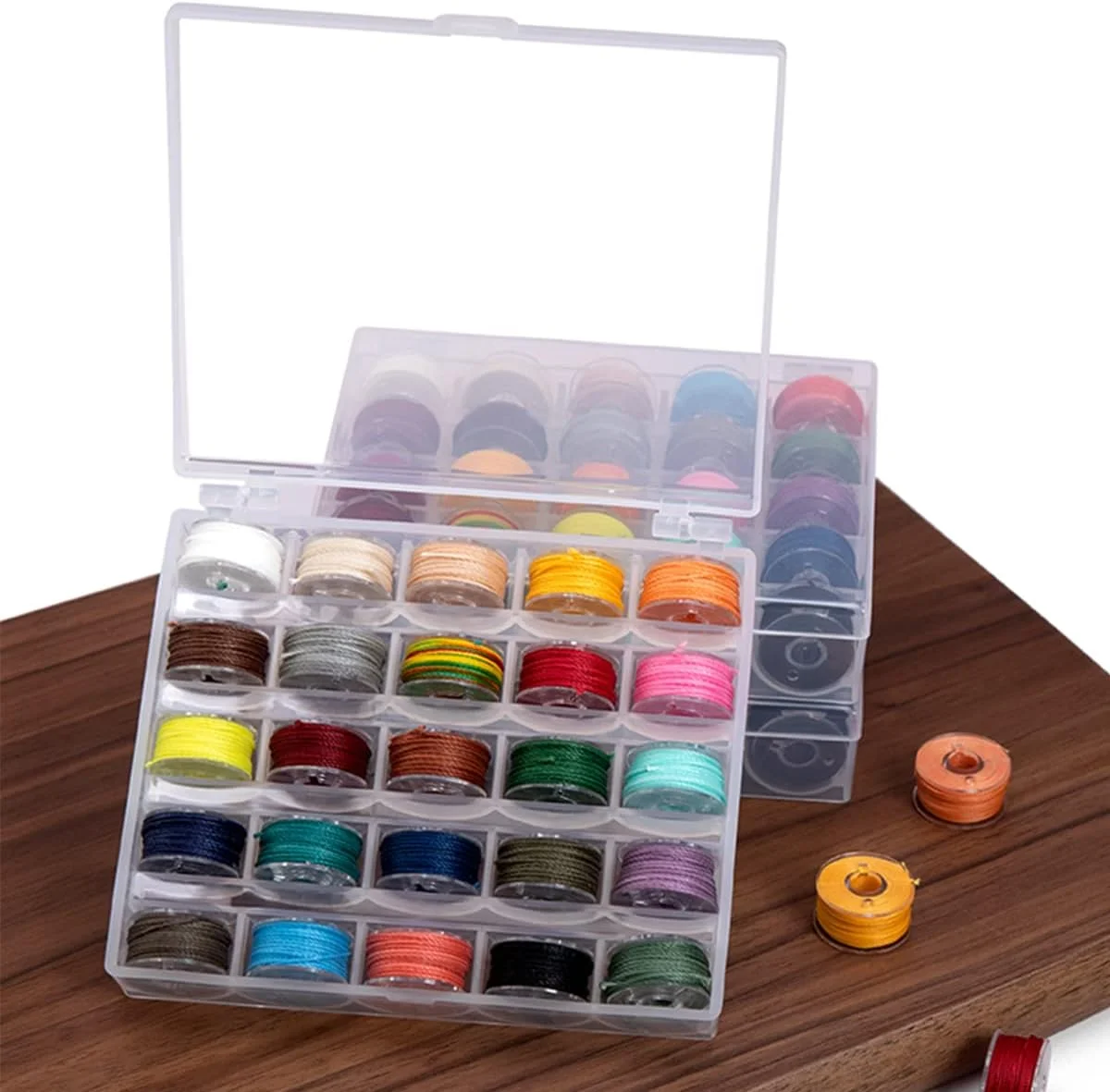 نخ قرقره از پیش پیچیده WUTA در 25 رنگ، نخ قرقره مینی، نخ دوخت چرم دست ساز DIY، طناب بافته شده، خط دستبند برای گلدوزی و خیاطی (0.55 میلی متر)