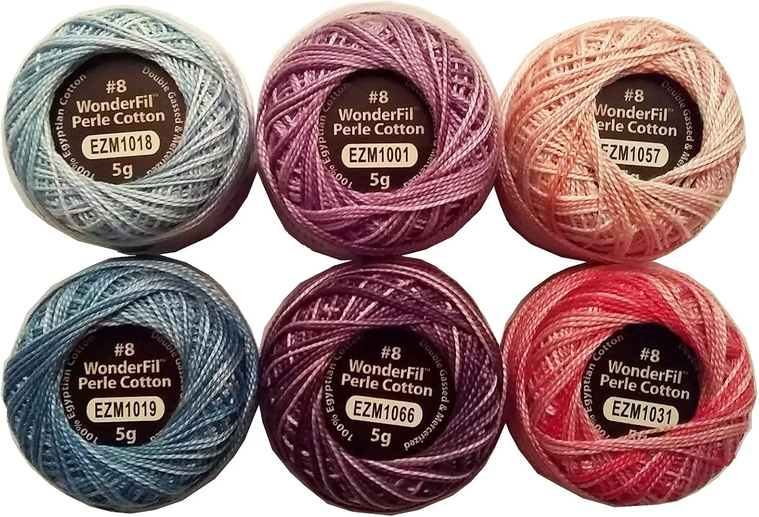 نخ گلدوزی پنبه‌ای پرله سایز 8 WonderFil Eleganza - ست نمونه "Playdate" - 6 رنگ متنوع، 42 یارد هر کدام