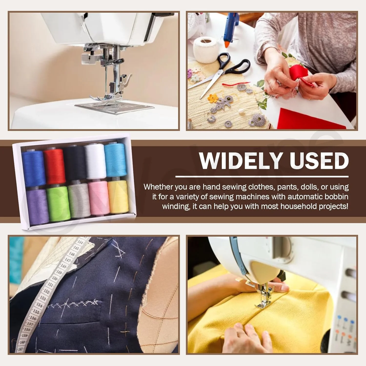 Wokape بسته 10 عددی نخ خیاطی برای دوخت دستی، لحاف دوزی و چرخ خیاطی