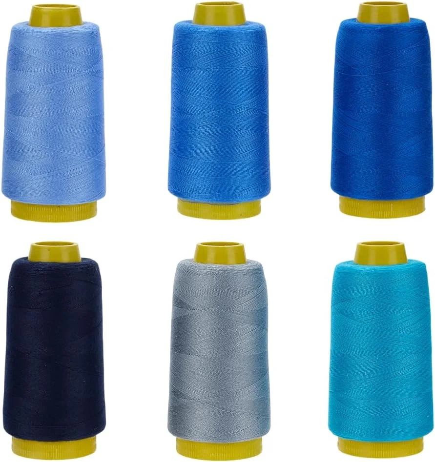 نخ خیاطی WEBEEDY، 6 قرقره نخ پلی استر در طیف رنگی آبی برای مبتدیان، 1200 متر در هر قرقره، نخ های خیاطی چند منظوره برای چرخ خیاطی، دوخت دستی، لوازم لحاف دوزی