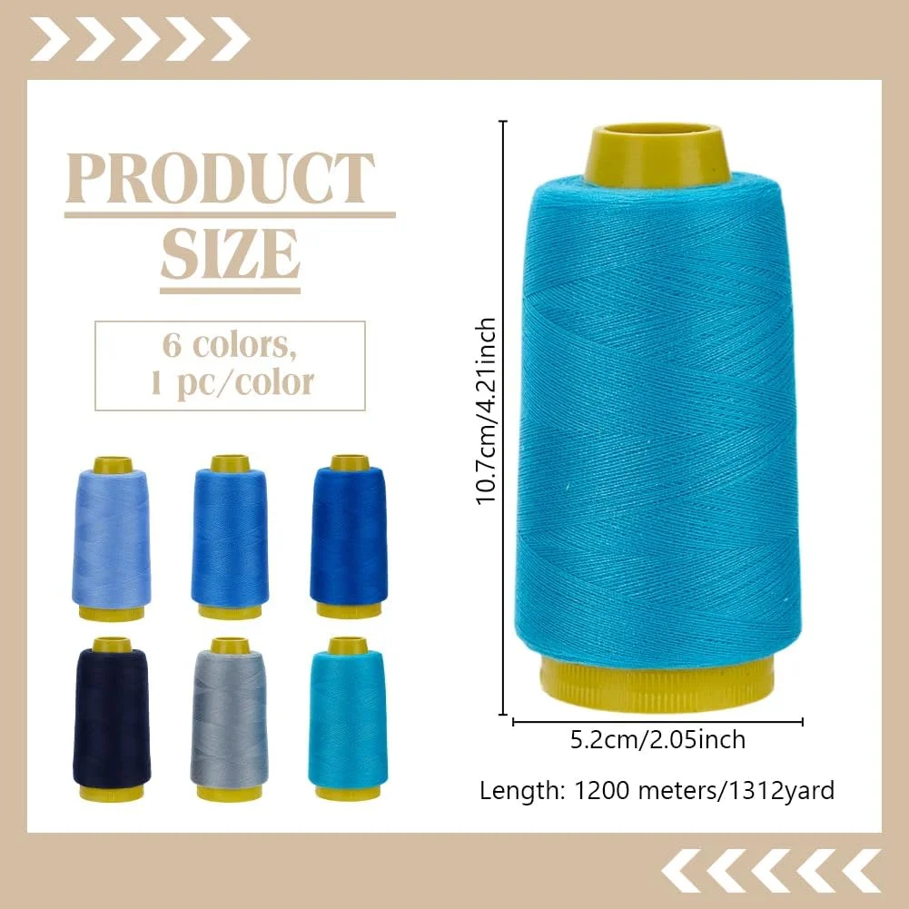 نخ خیاطی WEBEEDY، 6 قرقره نخ پلی استر در طیف رنگی آبی برای مبتدیان، 1200 متر در هر قرقره، نخ های خیاطی چند منظوره برای چرخ خیاطی، دوخت دستی، لوازم لحاف دوزی