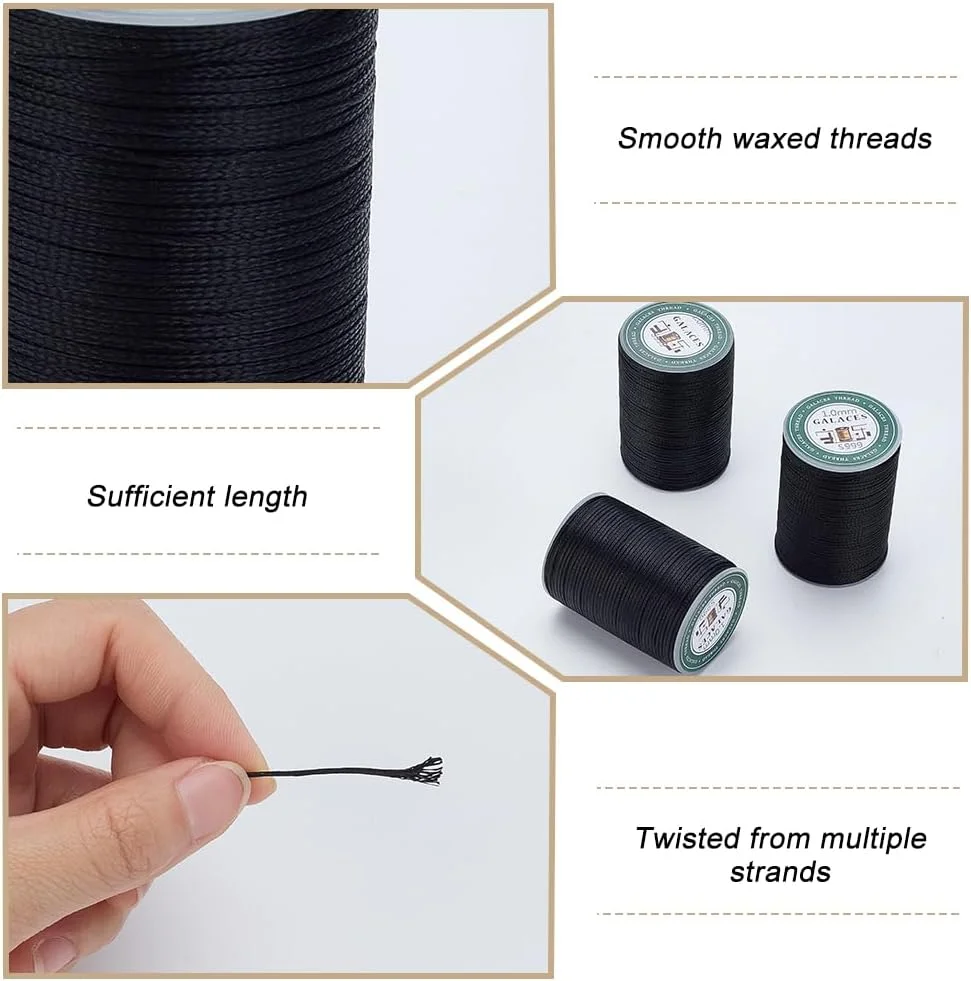 نخ موم زده چرم دوزی WEBEEDY، 230 یارد/210 متر، نخ دوخت بلند برای دوخت دستی، نخ موم زده برای تعمیر کفش، صحافی، پروژه های صنایع دستی چرمی (1 میلی متر، مشکی) نخ موم زده چرم دوزی WEBEEDY، 230 یارد/210 متر، نخ دوخت بلند برای دوخت دستی، نخ موم زده برای تعمیر کفش، صحافی، پروژه های صنایع دستی چرمی (1 میلی متر، مشکی)