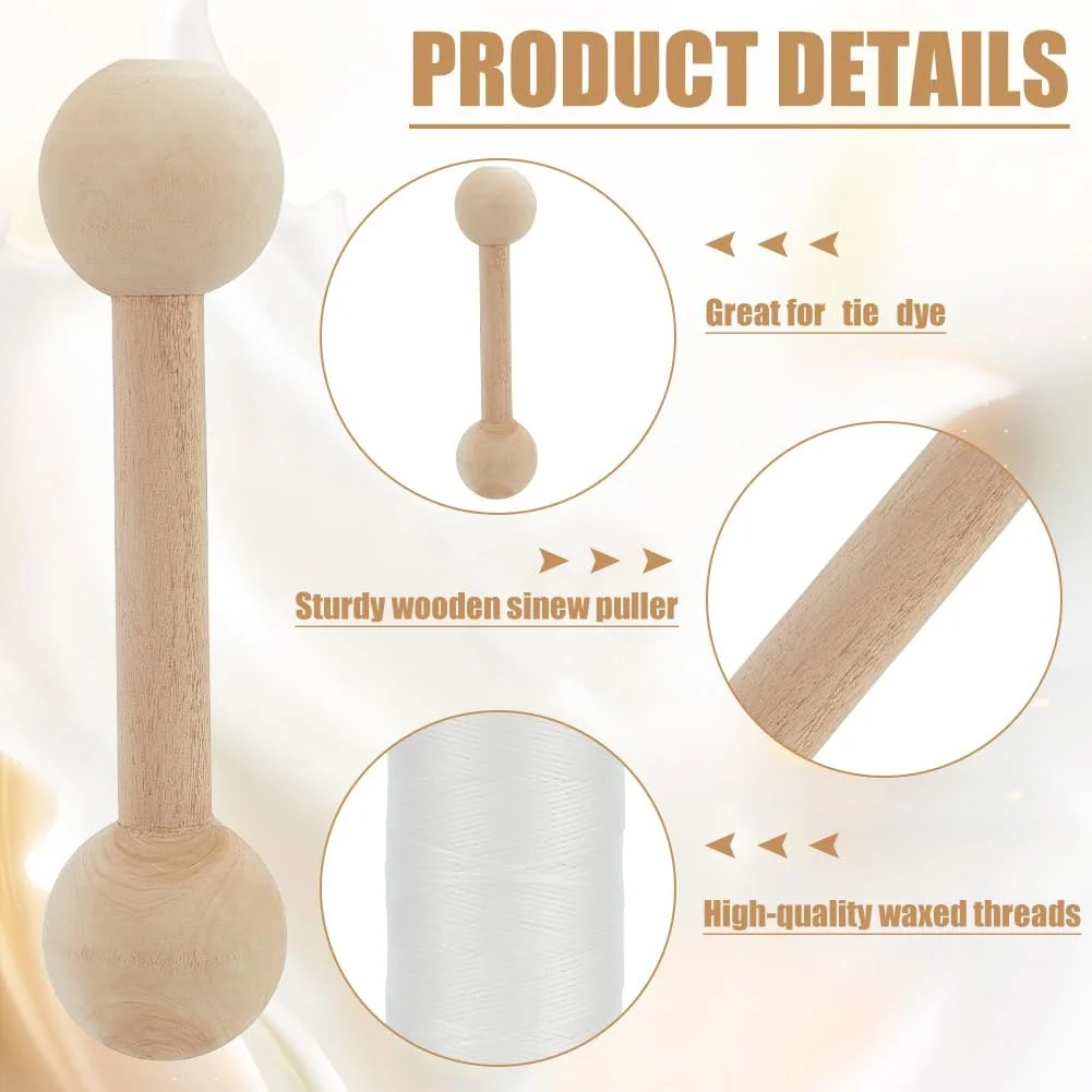 ابزار کشش نخ WEBEEDY برای رنگرزی تایلندی DIY، کیت ابزار سیم پیچی رنگرزی تایلندی شامل نخ موم سفید 150D و ابزار کشش نخ چوبی، لوازم رنگرزی تایلندی برای بزرگسالان مبتدی، دستگاه کشش نخ رنگرزی تایلندی DIY