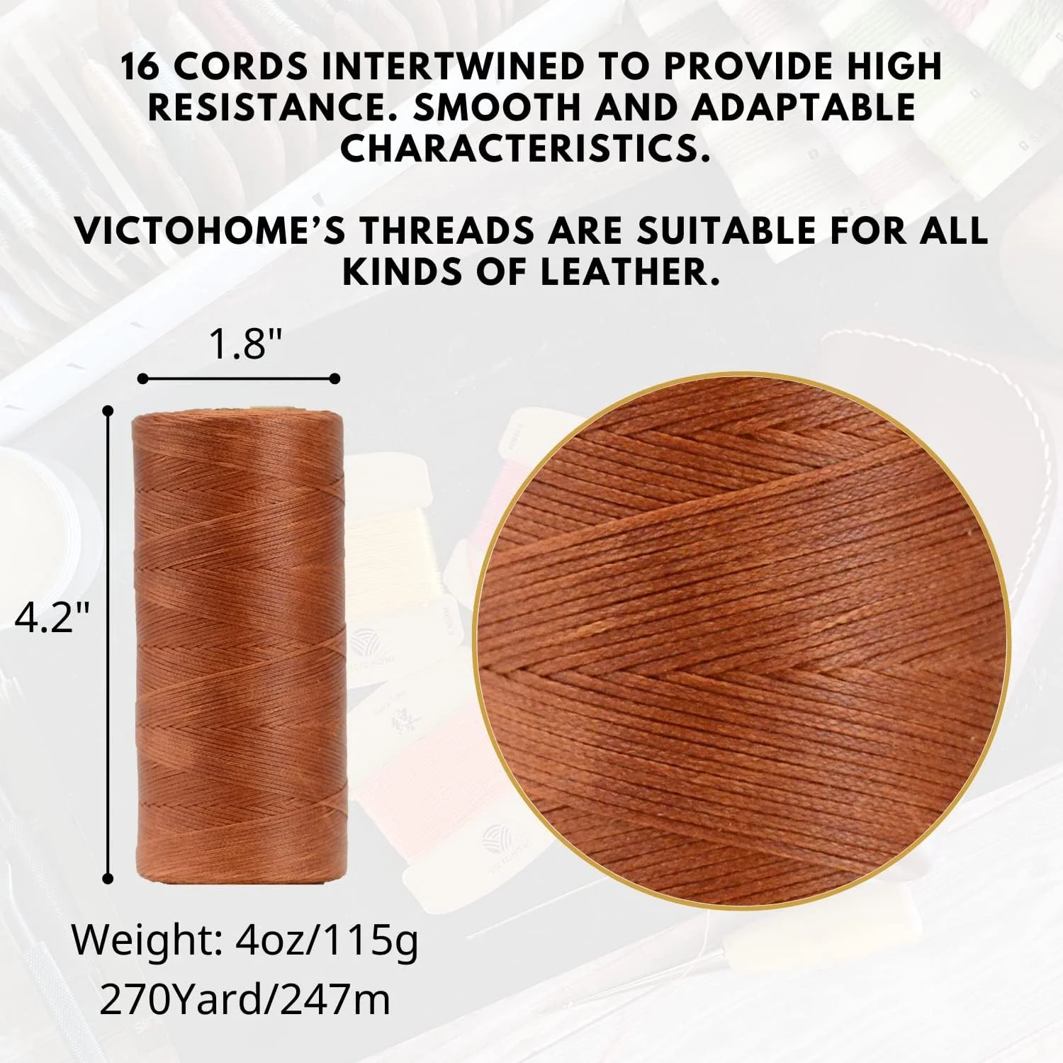 نخ موم زده 100% پلی استر Victohome، 150D/0.8mm، 247 متر. نخ های همه منظوره برای دوخت دستی پروژه های چرمی و صنایع دستی. (قهوه ای مایل به قرمز) نخ موم زده 100% پلی استر Victohome، 150D/0.8mm، 247 متر. نخ های همه منظوره برای دوخت دستی پروژه های چرمی و صنایع دستی. (قهوه ای مایل به قرمز)