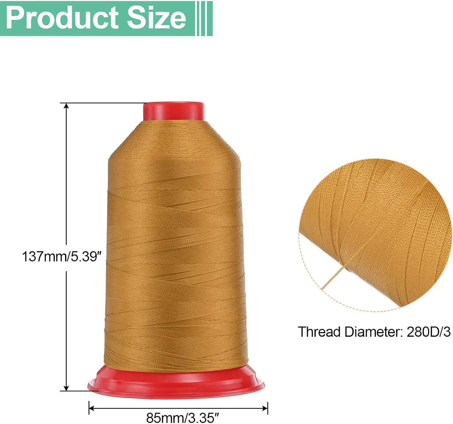 نخ خیاطی نایلونی چسبیده uxcell، 1800 متری، سایز 280D/3، مناسب برای دوخت سنگین، نخ روکش نایلونی، نخ فضای باز برای چرم، جین و بافت، مناسب برای ماشین های صنایع دستی DIY، رنگ طلایی نخ خیاطی نایلونی چسبیده uxcell، 1800 متری، سایز 280D/3، مناسب برای دوخت سنگین، نخ روکش نایلونی، نخ فضای باز برای چرم، جین و بافت، مناسب برای ماشین های صنایع دستی DIY، رنگ طلایی