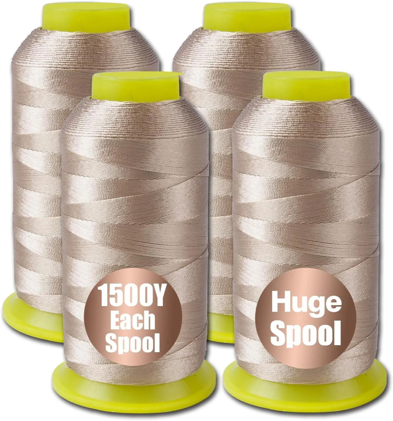 نخ نایلونی متصل شده بژ 4 عددی برای خیاطی، نخ پلی استر روکش 210d/3 سنگین، 4 مخروط 1500 یاردی هر کدام برای چرم، سوزن بافت، دستگاه سردوز اورلاک برای دوخت مو نخ نایلونی متصل شده بژ 4 عددی برای خیاطی، نخ پلی استر روکش 210d/3 سنگین، 4 مخروط 1500 یاردی هر کدام برای چرم، سوزن بافت، دستگاه سردوز اورلاک برای دوخت مو