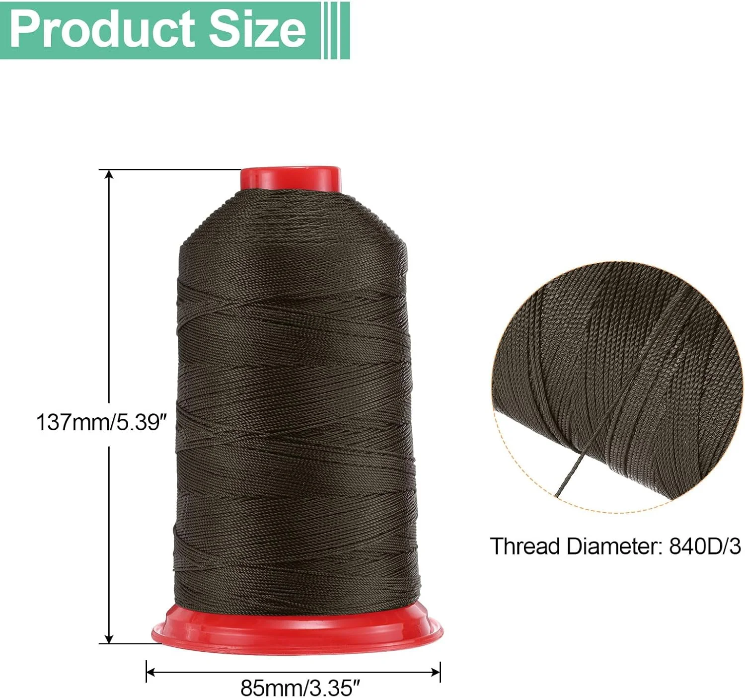 نخ خیاطی نایلونی پیوندی یوکسل 640 متری، سایز 840D/3، نخ نایلونی سنگین برای روکش، نخ بیرونی برای چرم، جین و بافت با ماشین صنایع دستی، خاکستری تیره نخ خیاطی نایلونی پیوندی یوکسل 640 متری، سایز 840D/3، نخ نایلونی سنگین برای روکش، نخ بیرونی برای چرم، جین و بافت با ماشین صنایع دستی، خاکستری تیره